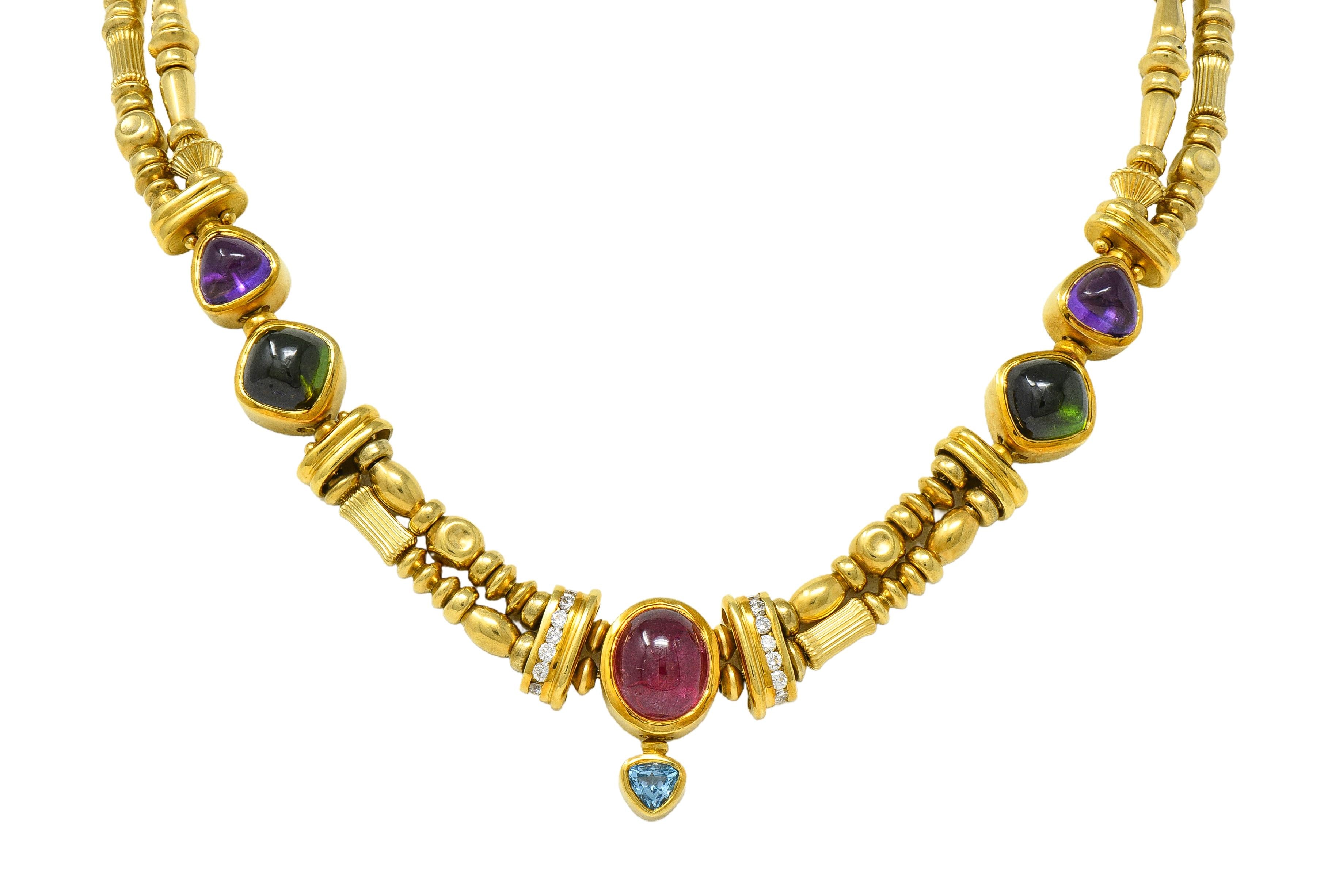 SeidenGang 1990's Diamond Multi-Gem 18K Gold Vintage Multi-Strand Necklace