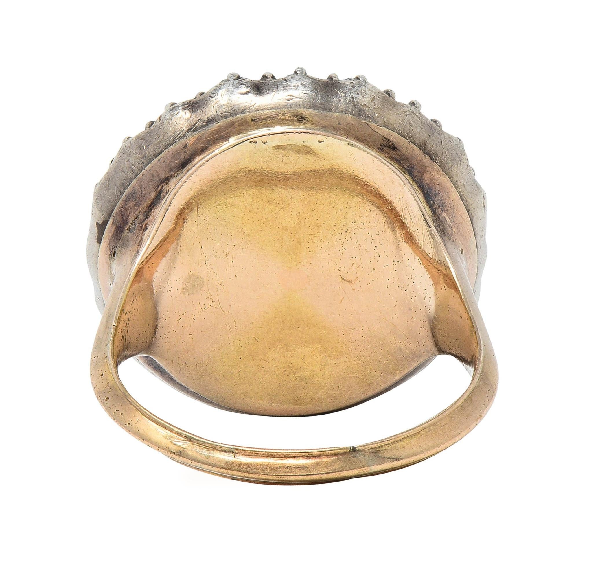 Georgian 7.49 CTW Old Mine Diamond Silver-Topped 14K Gold Antique Button Ring