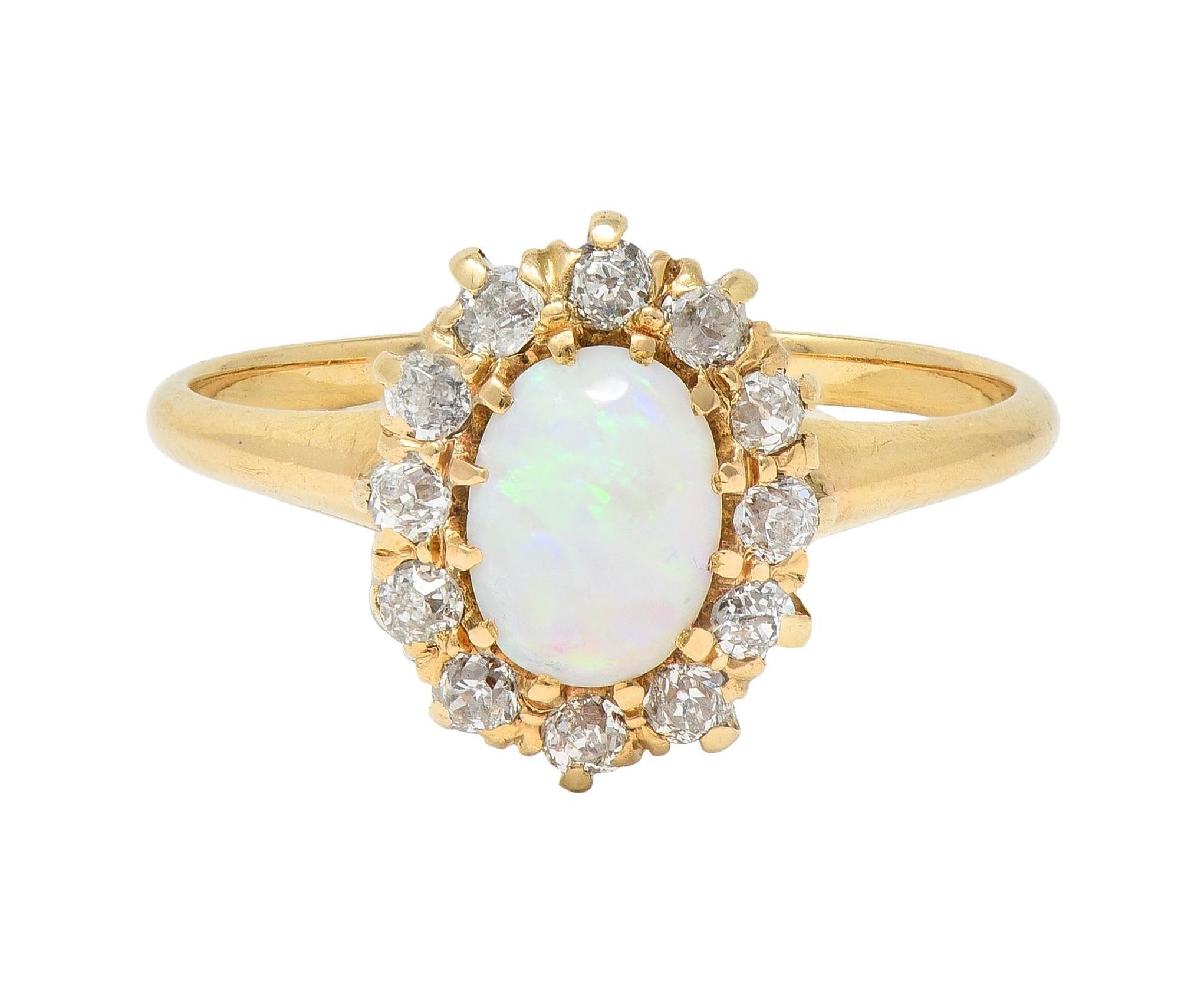 Victorian Diamond Opal 14 Karat Yellow Gold Antique Halo Ring