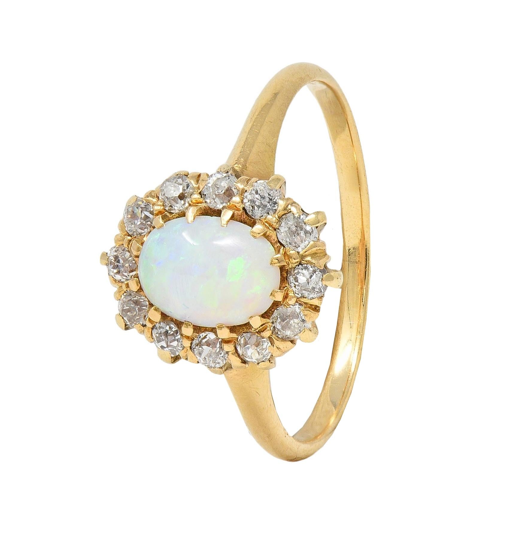 Victorian Diamond Opal 14 Karat Yellow Gold Antique Halo Ring