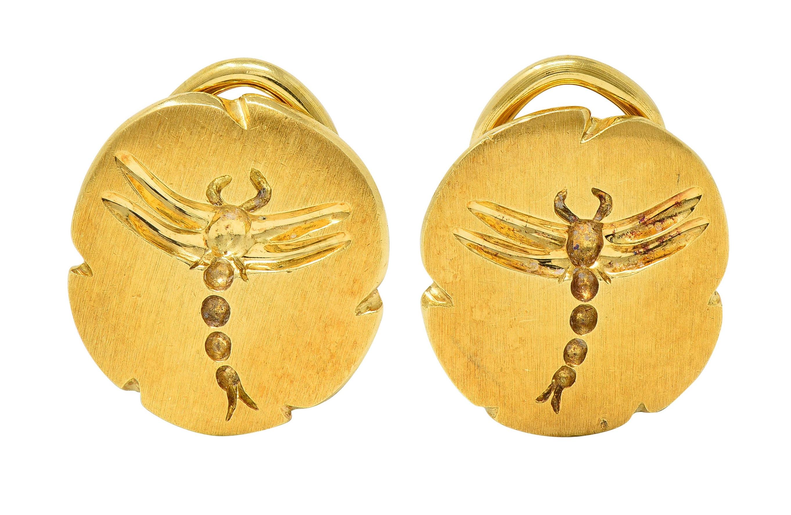 Tiffany & Co. 2000's 18 Karat Yellow Gold Intaglio Dragonfly Ear-Clip Earrings