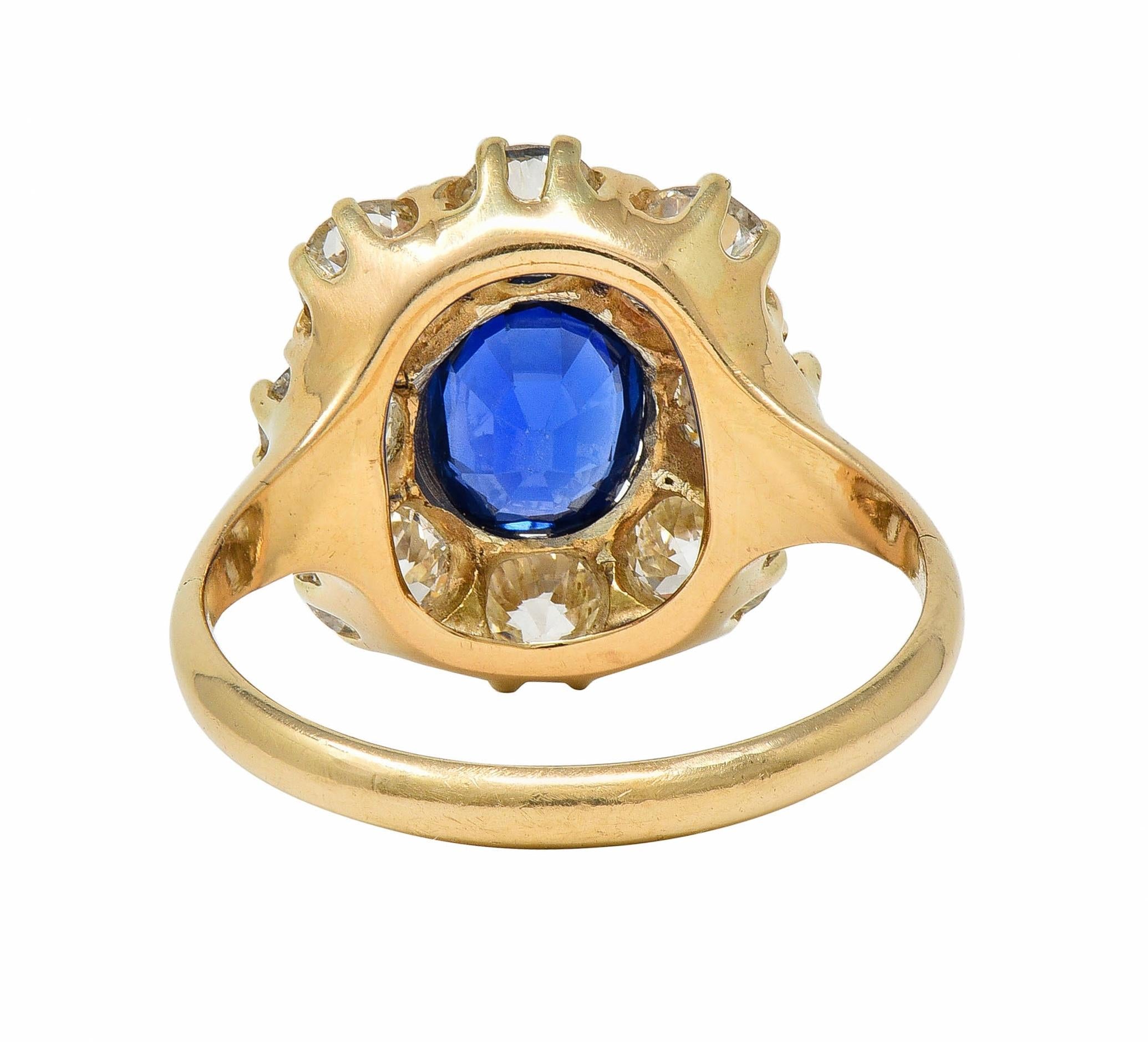 Victorian 3.20 CTW No Heat Burma Sapphire Diamond 14K Gold Antique Halo Ring GIA