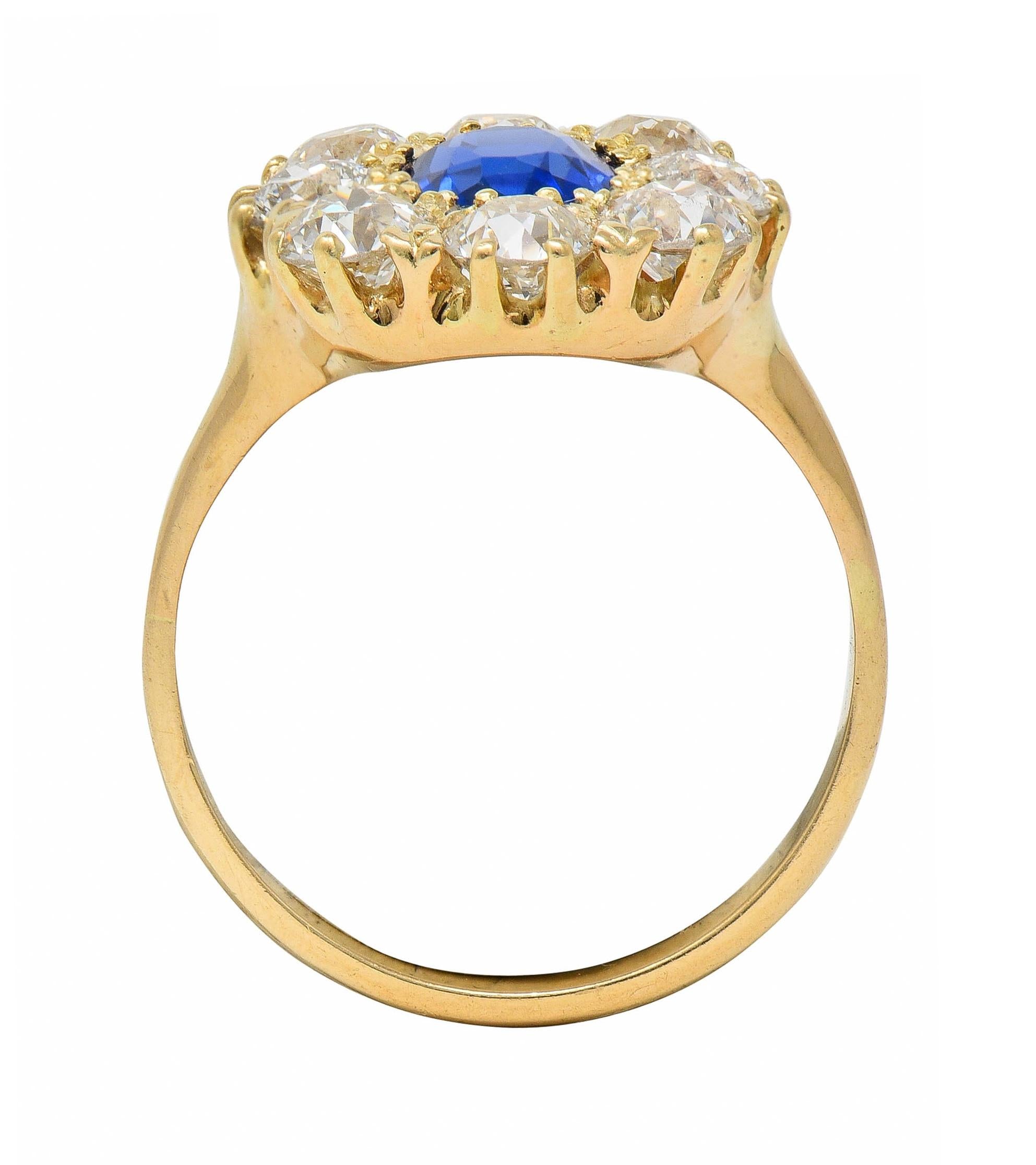 Victorian 3.20 CTW No Heat Burma Sapphire Diamond 14K Gold Antique Halo Ring GIA