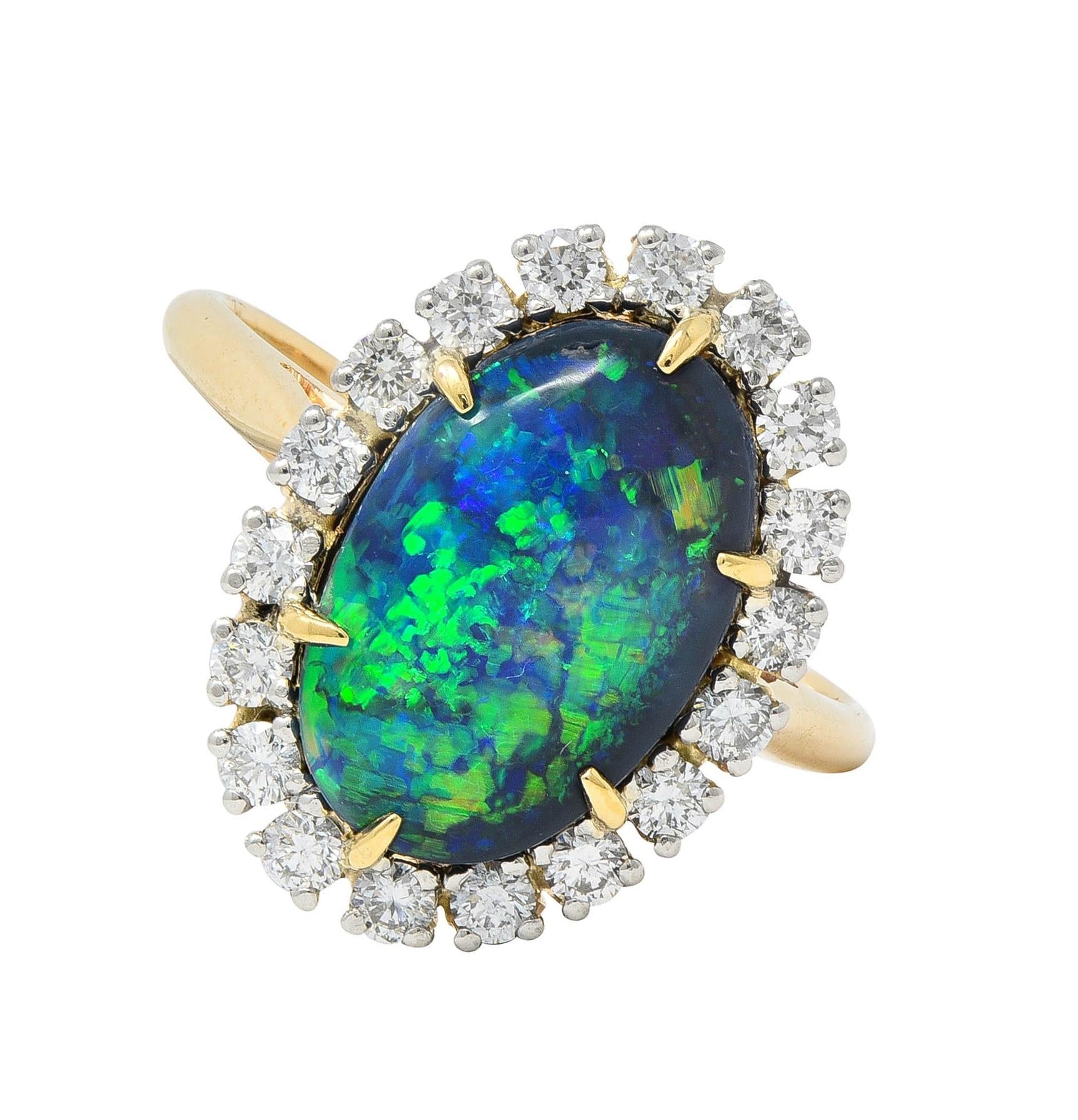 Cartier 1960's Diamond Opal Platinum 18 Karat Gold Vintage Halo Ring