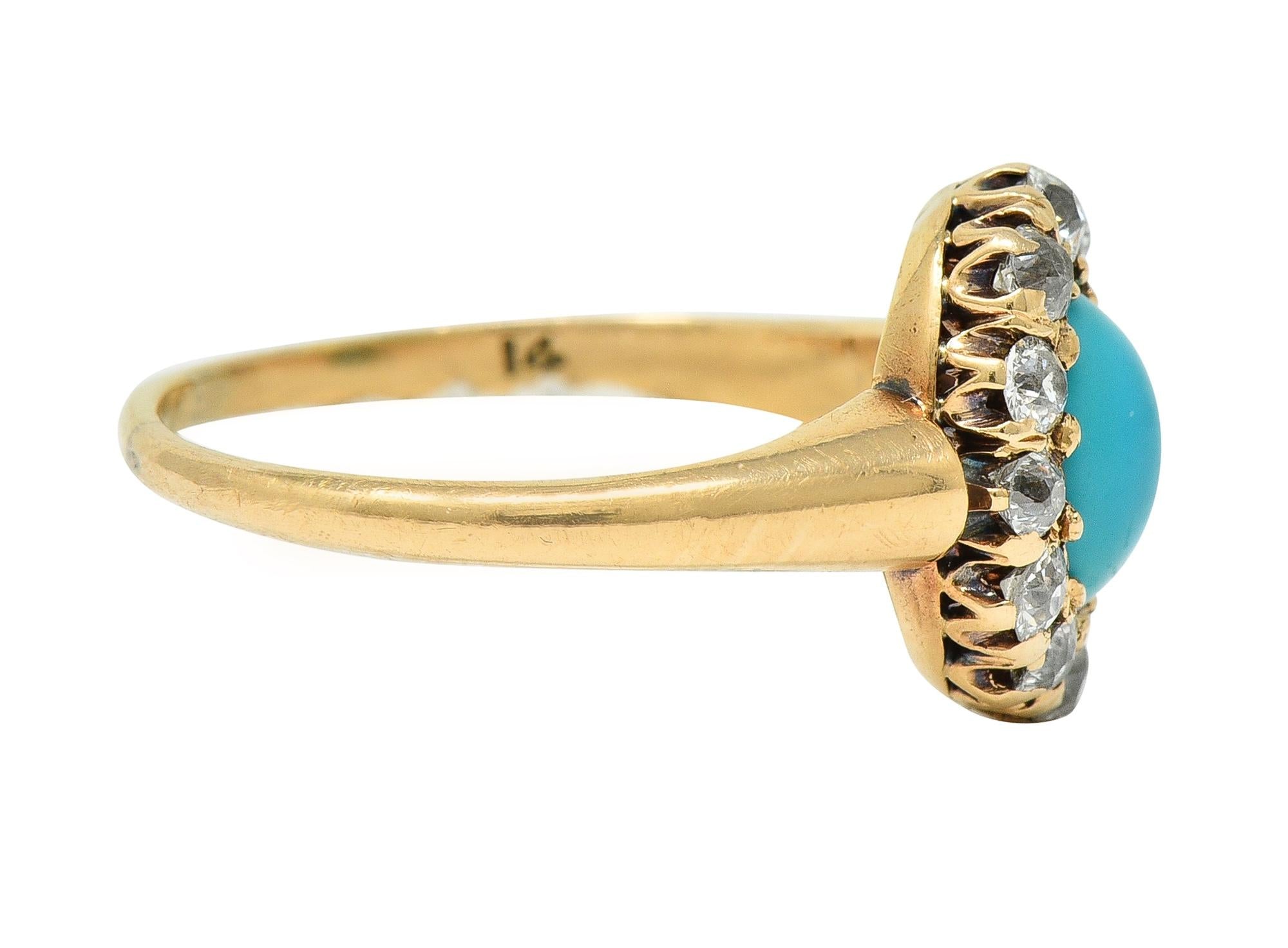 Victorian Turquoise Diamond 14 Karat Yellow Gold Antique Halo Ring