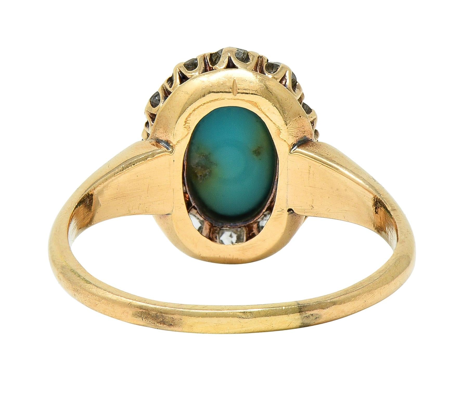 Victorian Turquoise Diamond 14 Karat Yellow Gold Antique Halo Ring