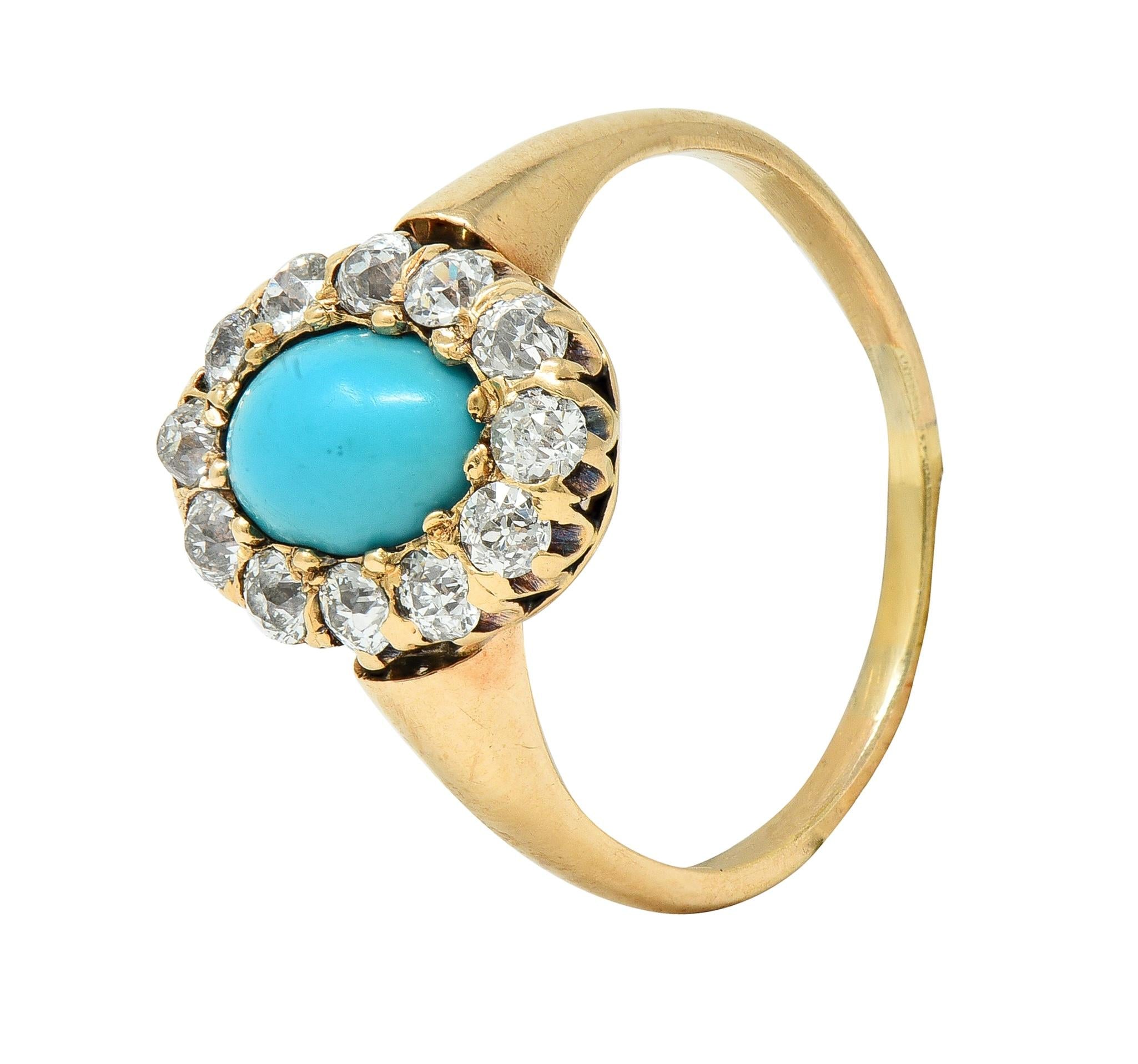 Victorian Turquoise Diamond 14 Karat Yellow Gold Antique Halo Ring