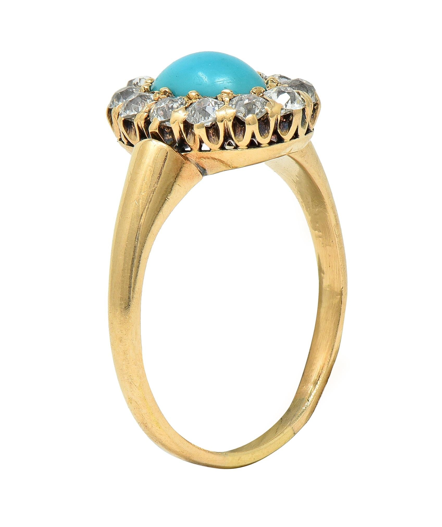 Victorian Turquoise Diamond 14 Karat Yellow Gold Antique Halo Ring