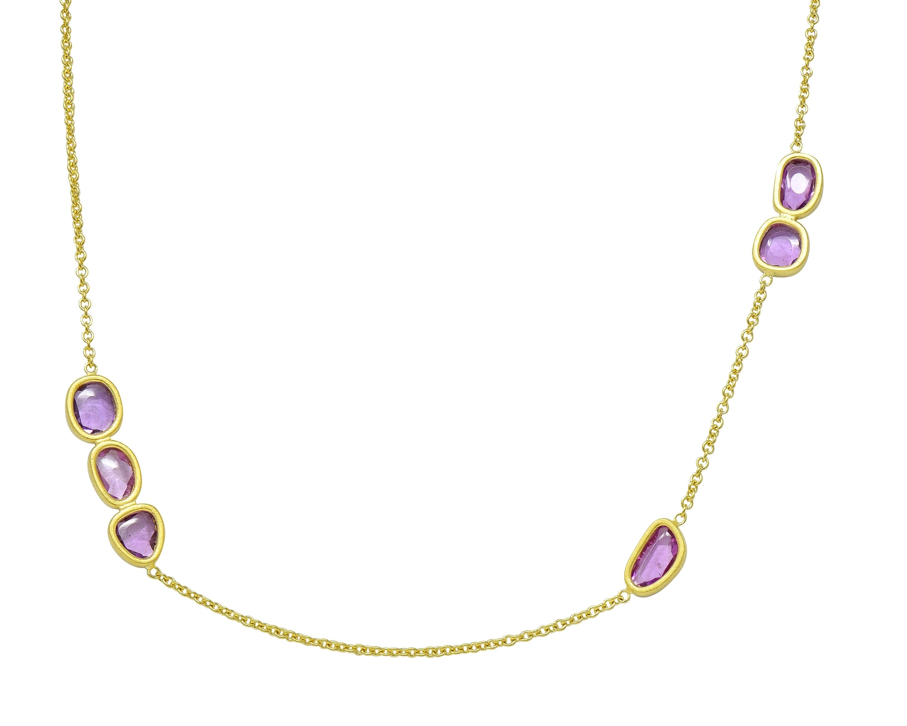 2000's Amethyst 18 Karat Yellow Gold Station Necklace