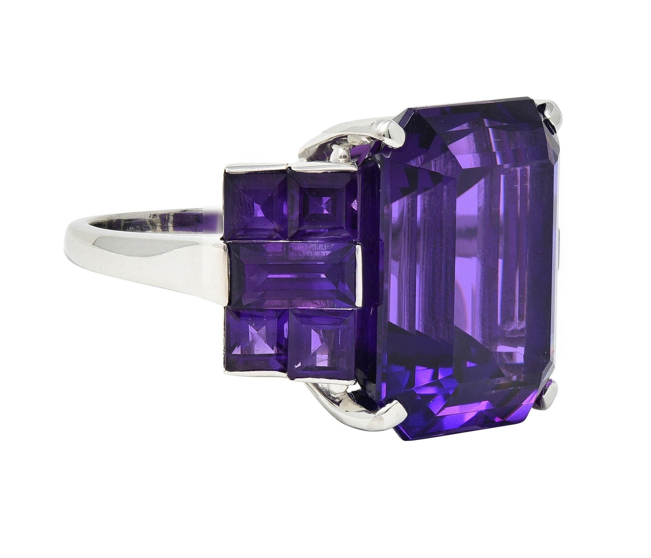 Mid-Century 22.92 CTW Amethyst Platinum Vintage Stepped Cocktail Ring