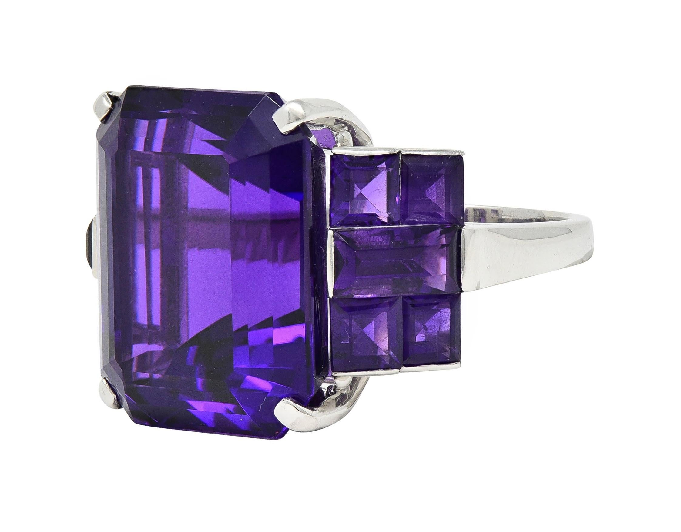 Mid-Century 22.92 CTW Amethyst Platinum Vintage Stepped Cocktail Ring