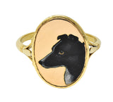 Victorian Enamel 18 Karat Yellow Gold Border Collie Dog Antique Signet Ring