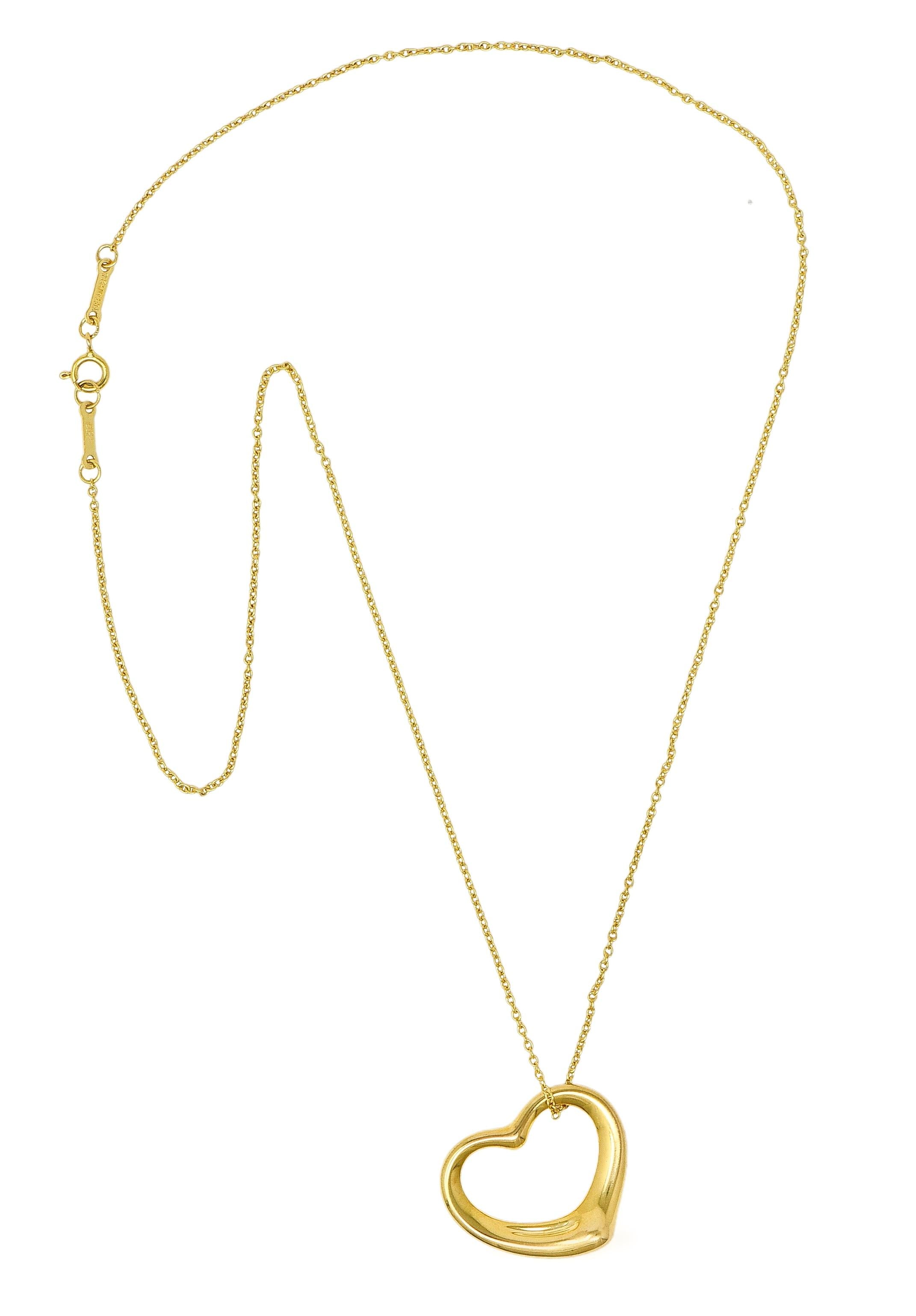 Elsa Peretti Tiffany & Co. 2000's 18K Gold Open Heart Pendant Necklace