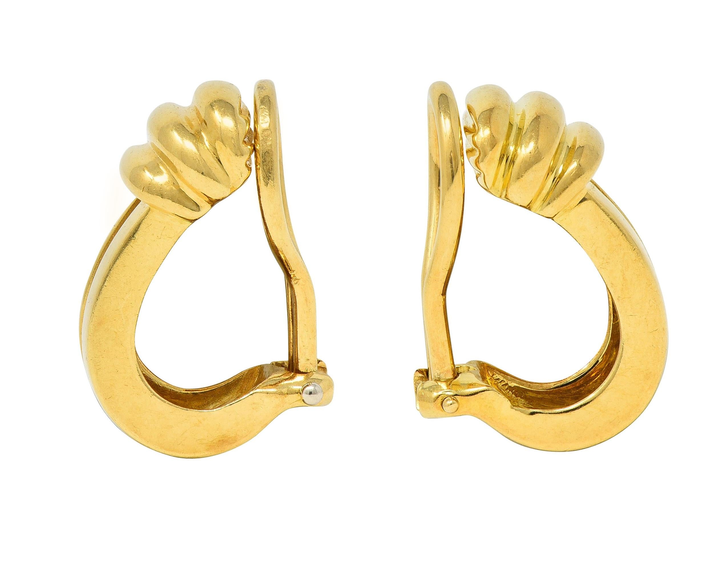 Tiffany & Co. 1995 18 Karat Yellow Gold Vintage Atlas J-Hoop Ear-Clip Earrings