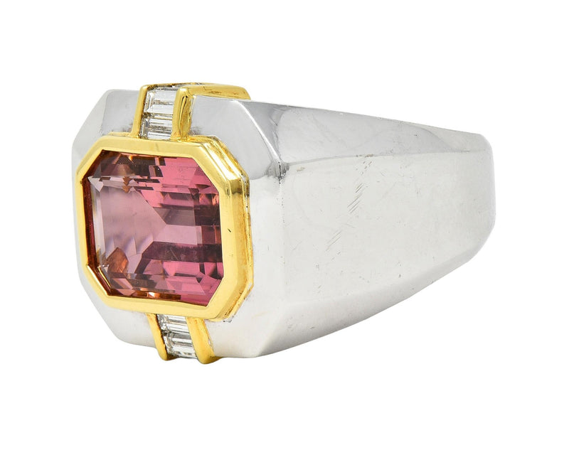 1980's 5.31 CTW Tourmaline Diamond 18 Karat Two-Tone Gold Vintage Statement Ring