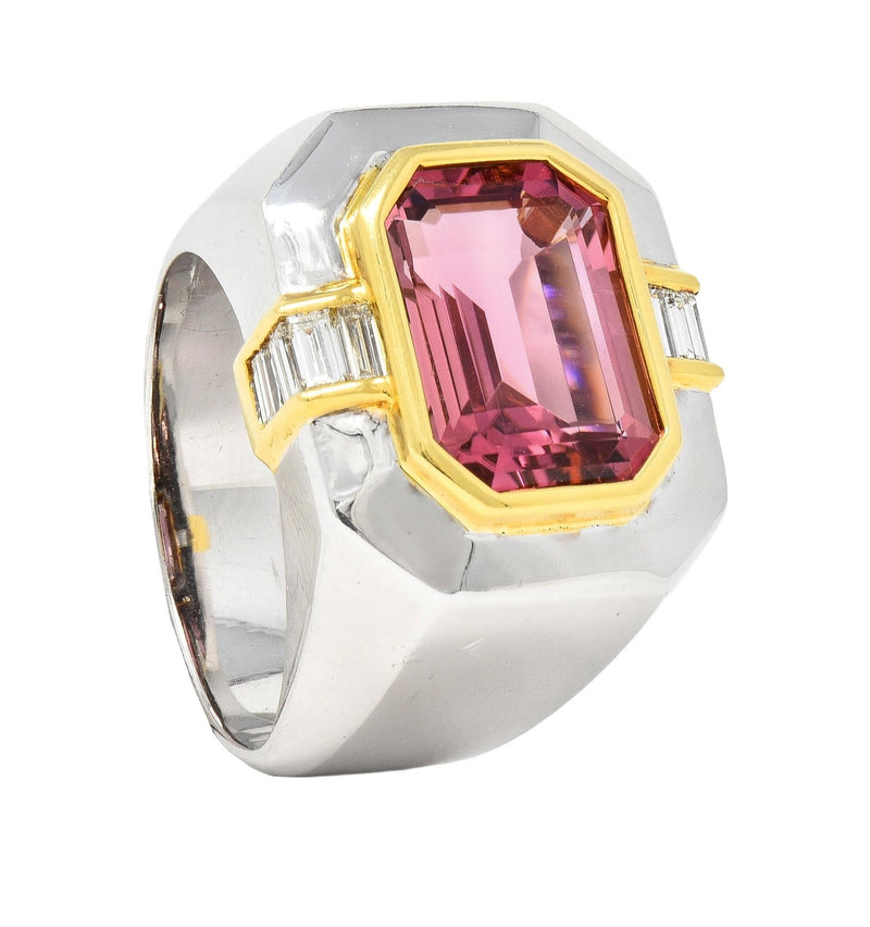 1980's 5.31 CTW Tourmaline Diamond 18 Karat Two-Tone Gold Vintage Statement Ring