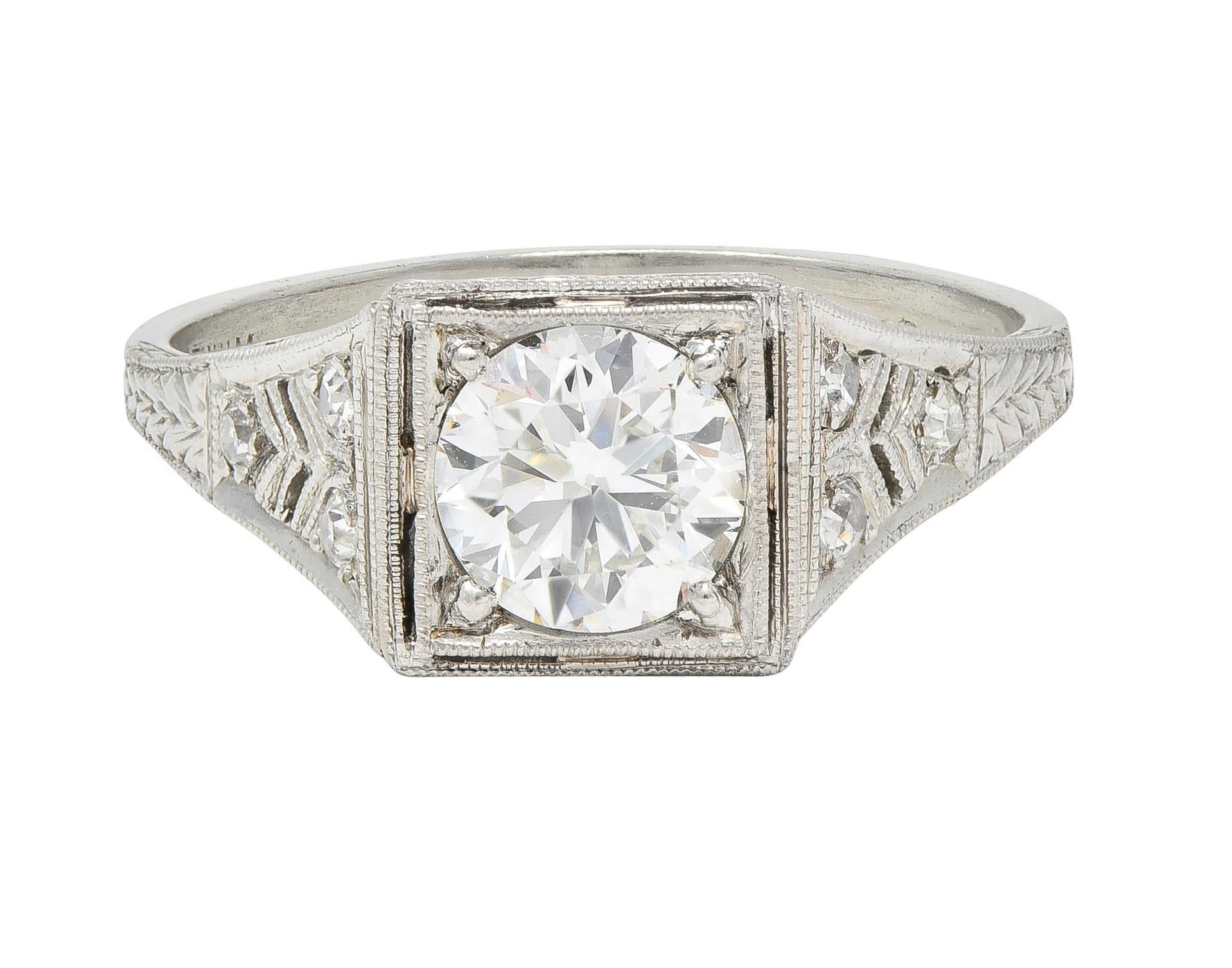 Art Deco 1.17 CTW European Cut Diamond Platinum Vintage Trellis Engagement Ring