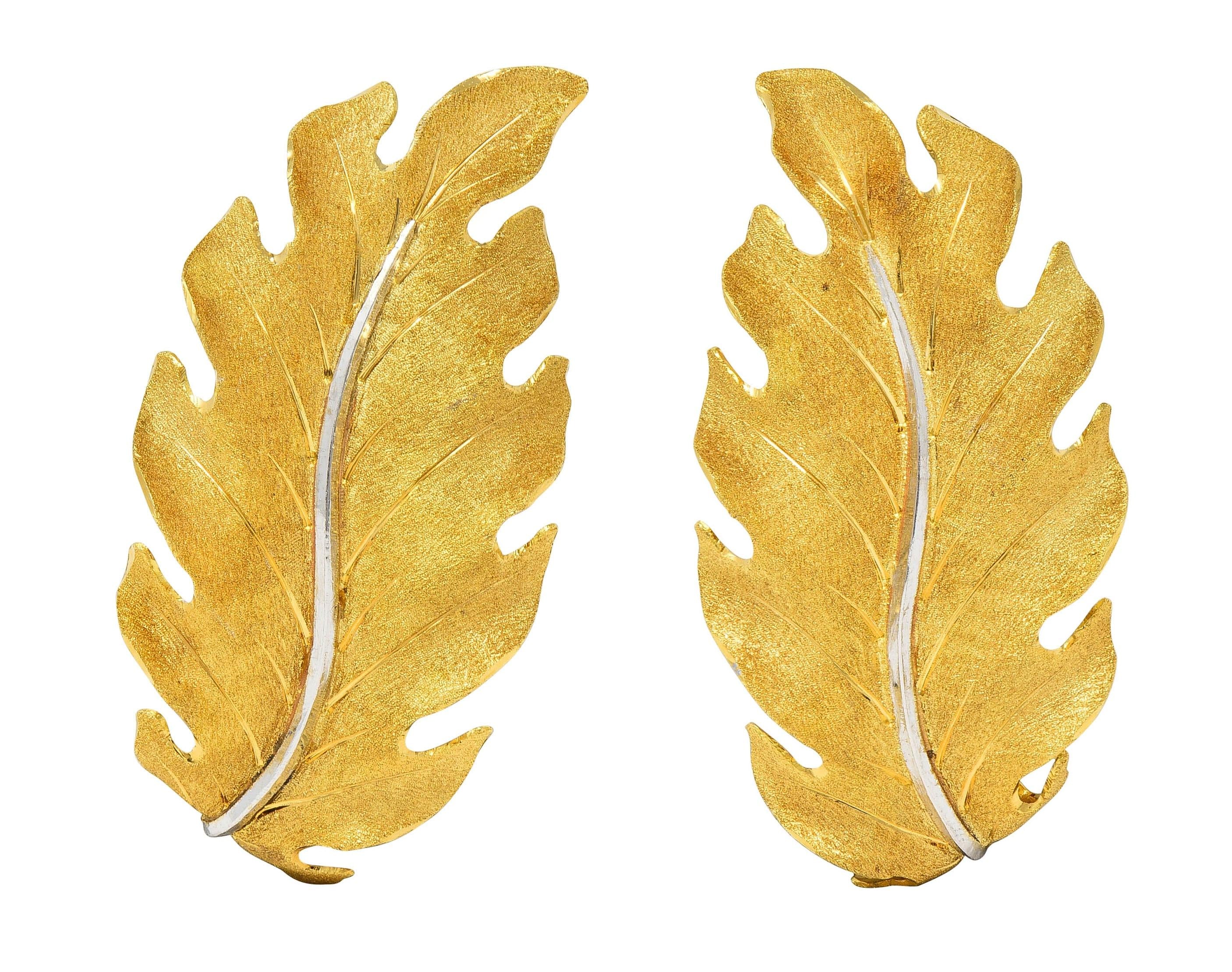 Buccellati 1970's 18 Karat Two-Tone Gold Vintage Leaf Earrings