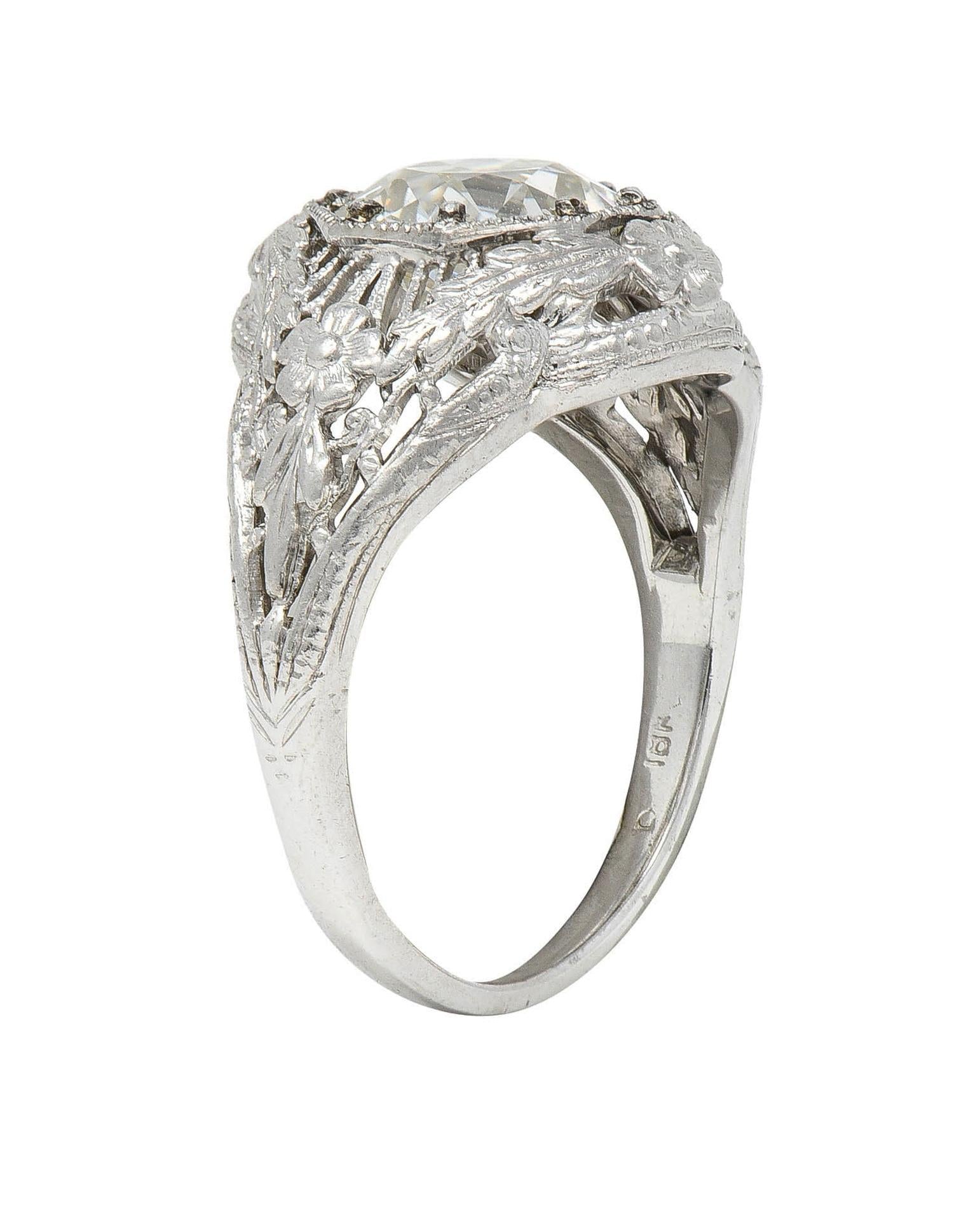 Felger Art Deco 1.35 CTW Diamond 18K White Gold Floral Vintage Engagement Ring