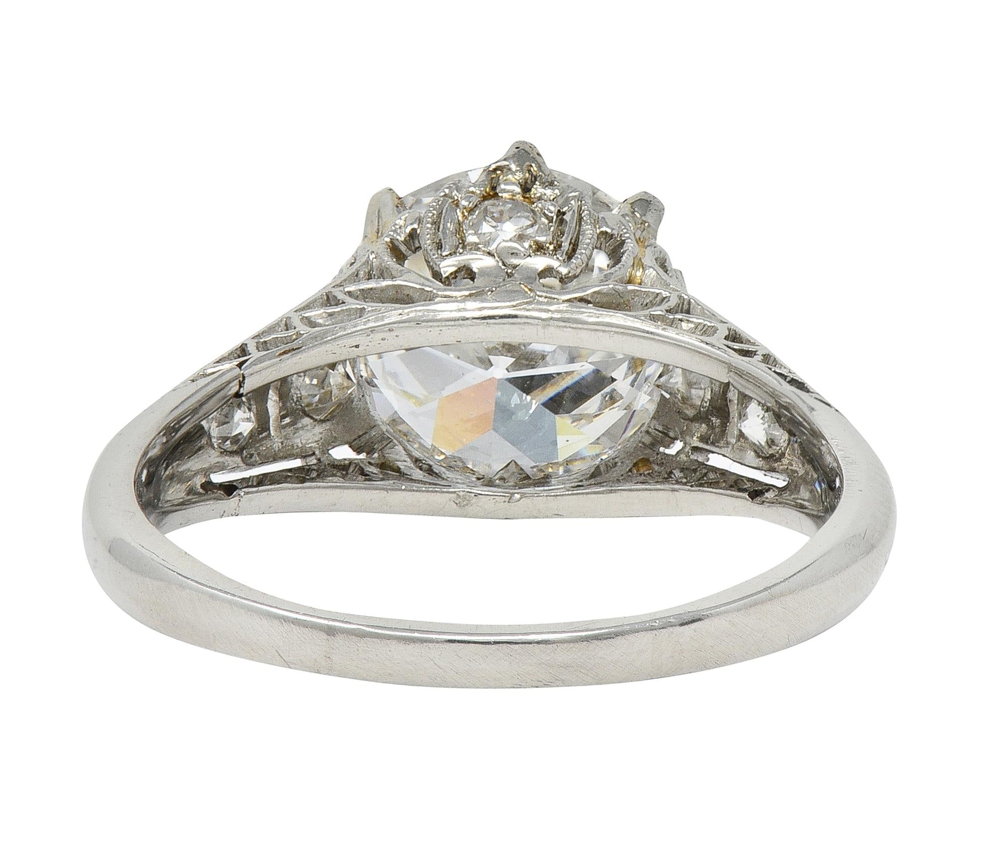 Art Deco 2.46 CTW Old European Diamond Platinum Lotus Vintage Engagement Ring