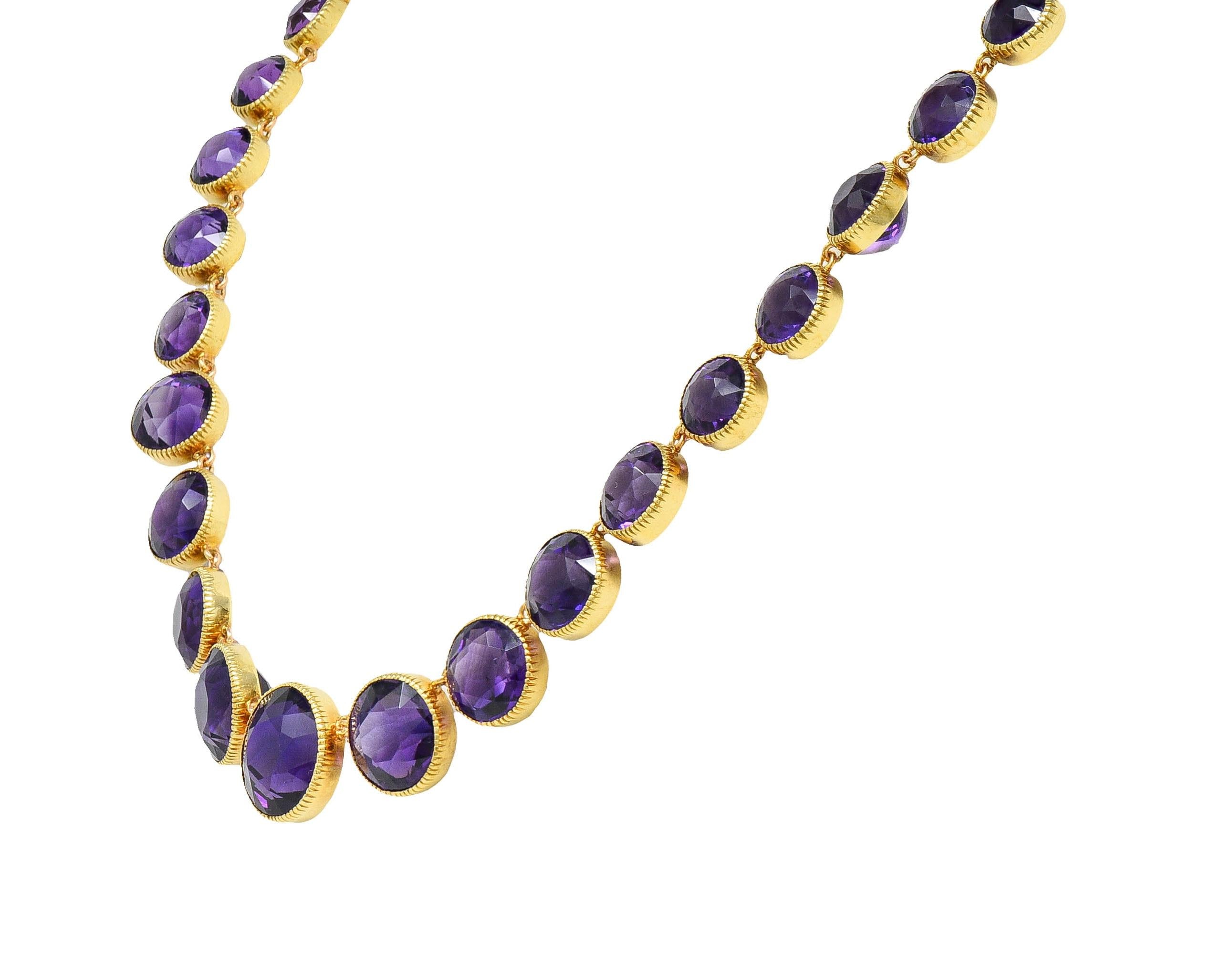 Victorian Amethyst 14 Karat Yellow Gold Antique Graduated Station Necklace