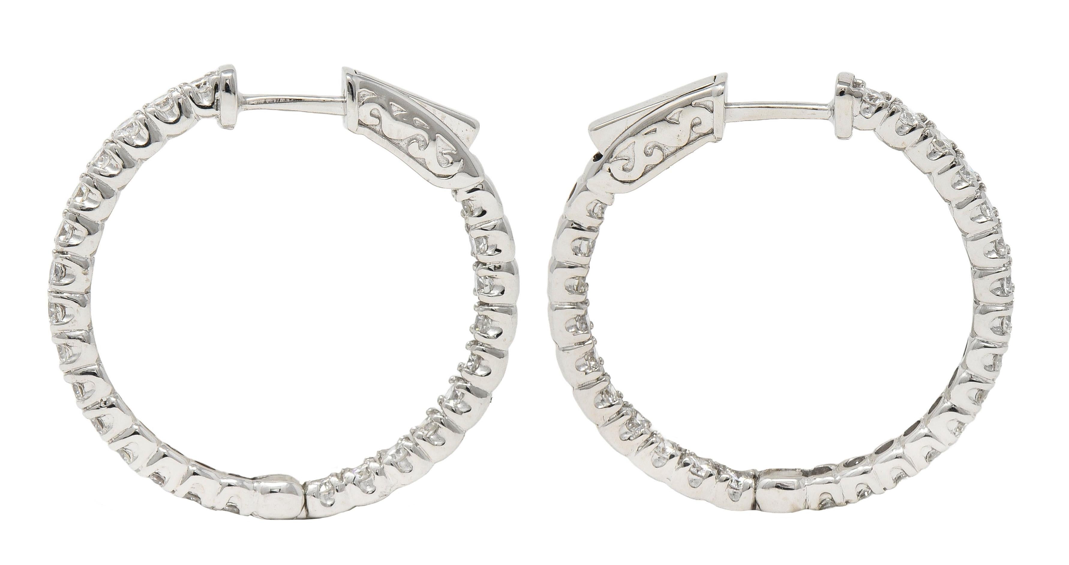 Contemporary 2.00 CTW Diamond 14 Karat White Gold Inside Outside Hoop Earring