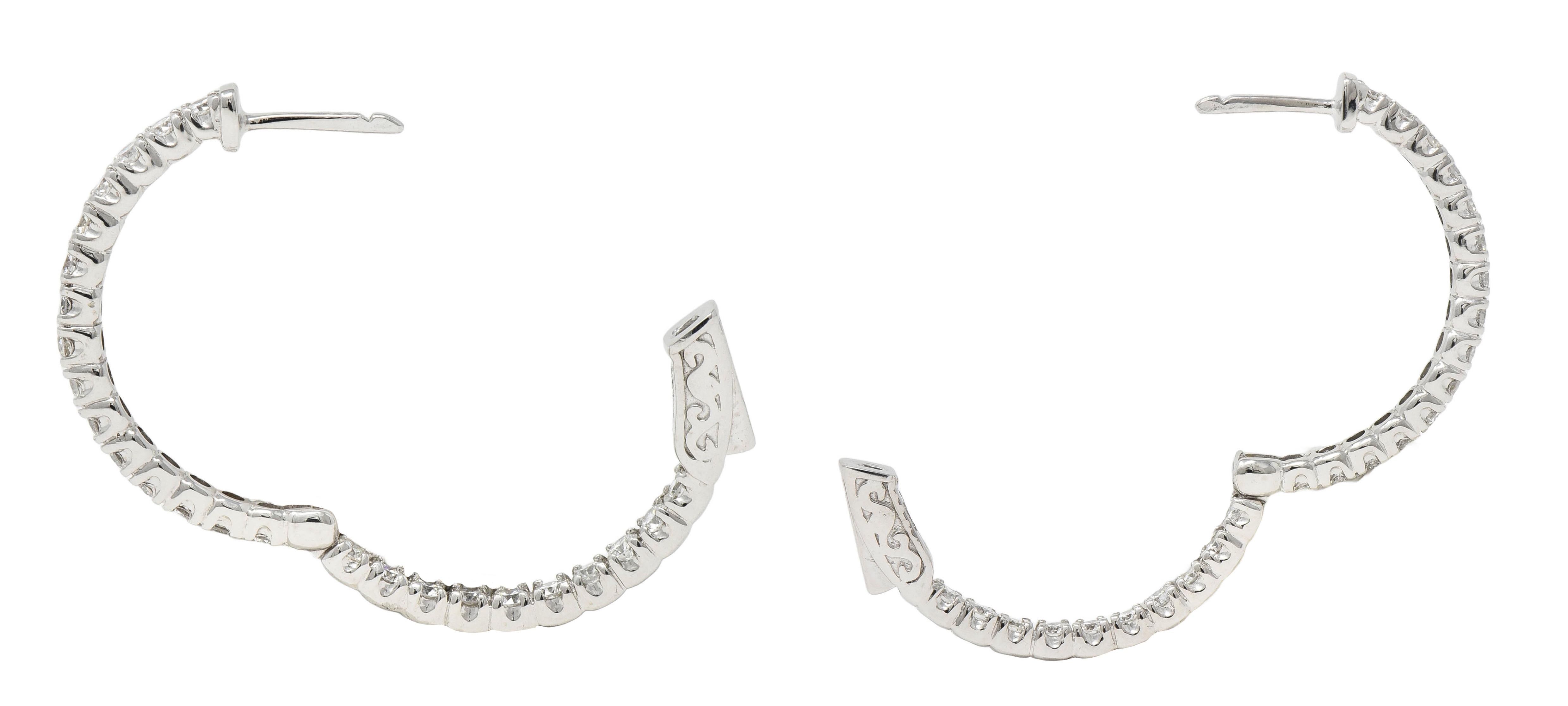 Contemporary 2.00 CTW Diamond 14 Karat White Gold Inside Outside Hoop Earring