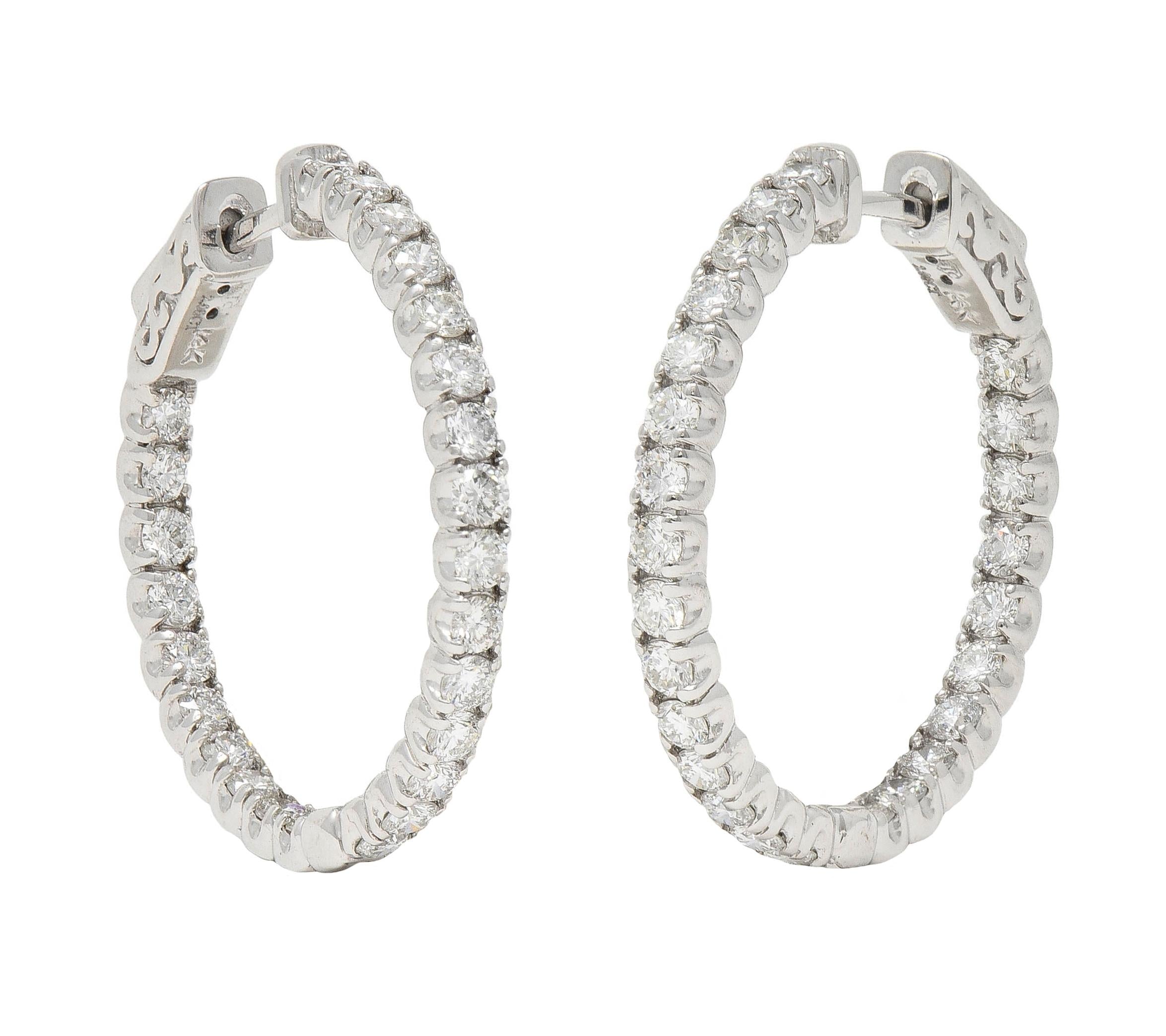 Contemporary 2.00 CTW Diamond 14 Karat White Gold Inside Outside Hoop Earring