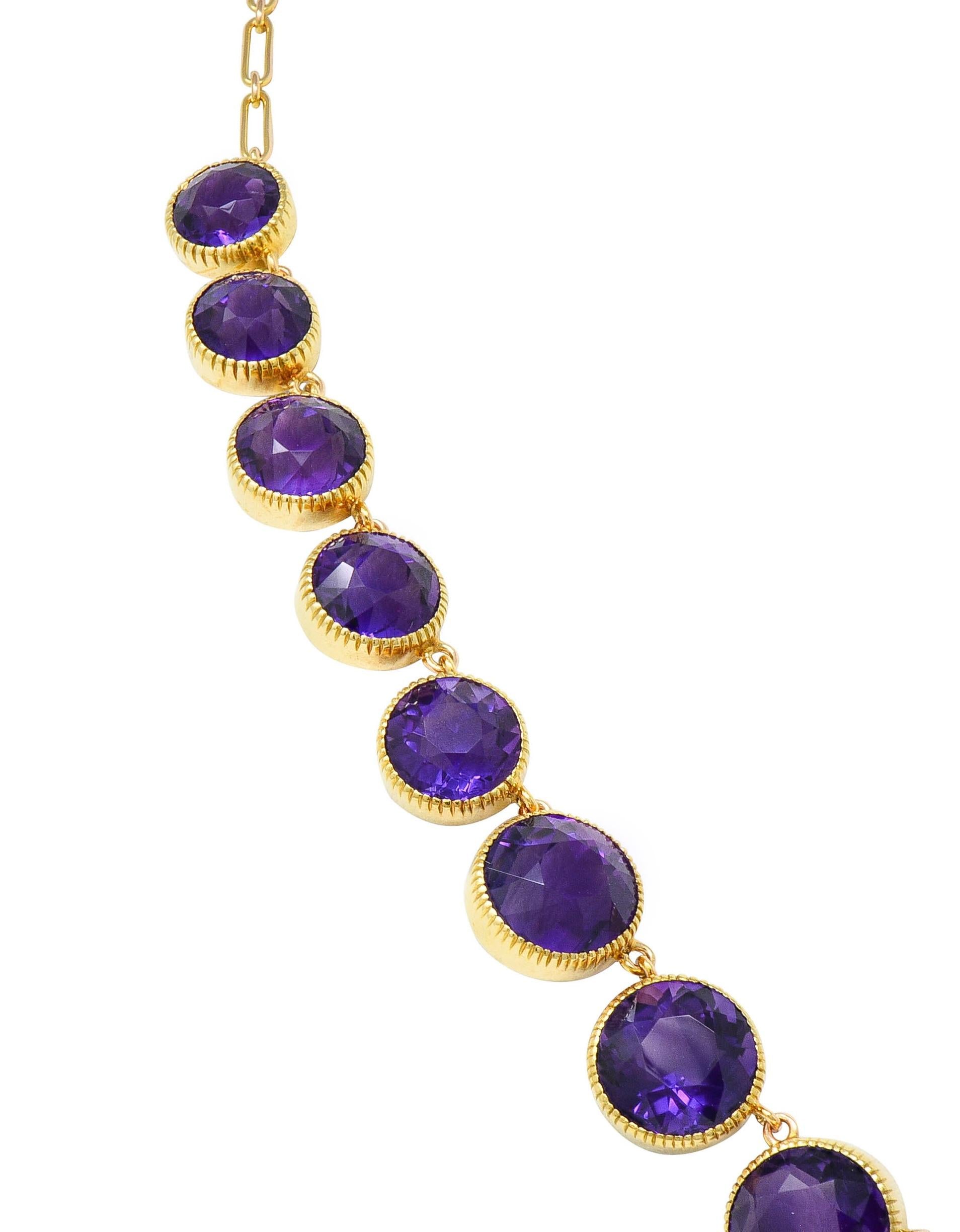 Victorian Amethyst 14 Karat Yellow Gold Antique Graduated Station Necklace