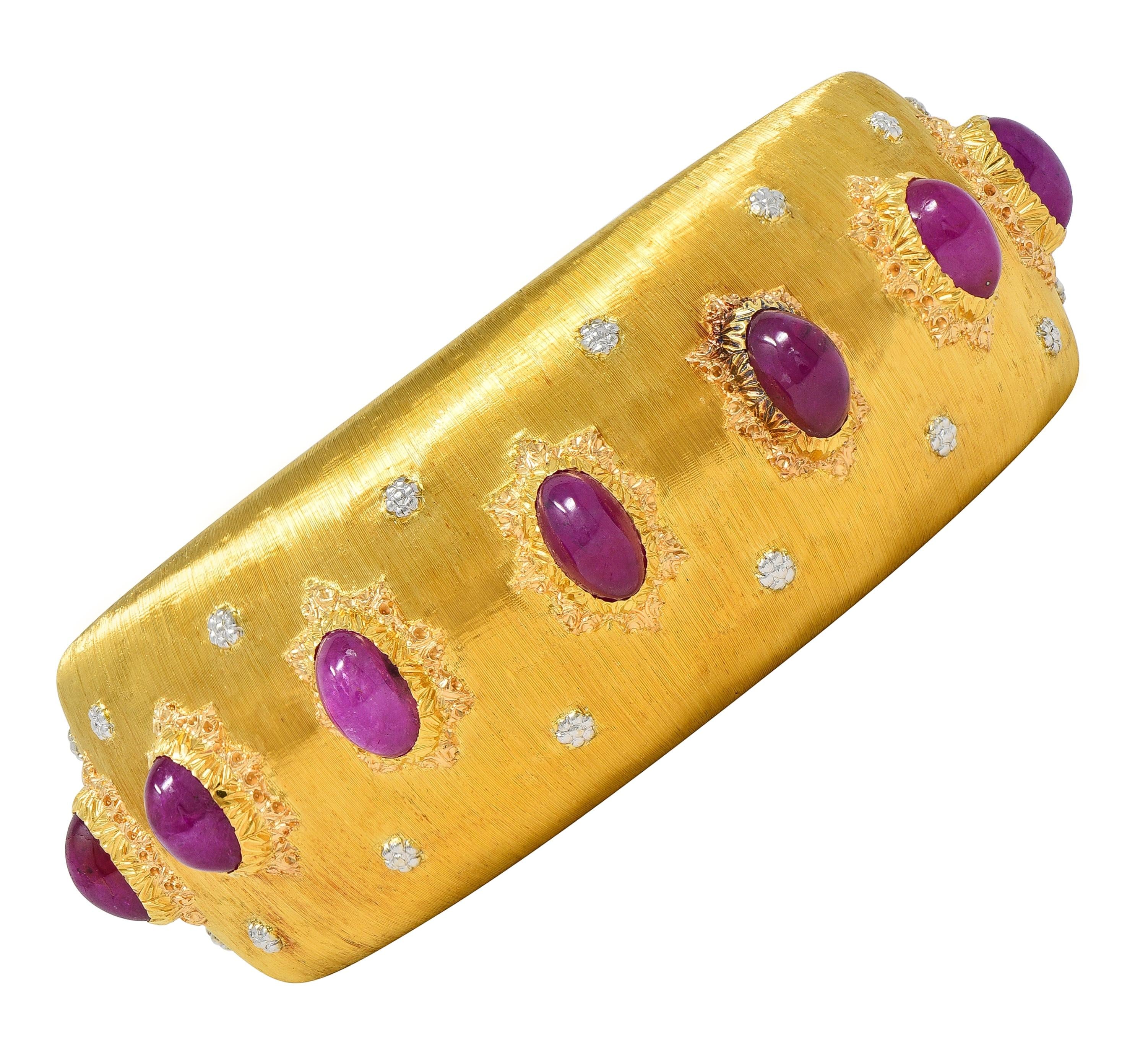 Buccellati 1980's Ruby 11.20 CTW 18K Two-Tone Gold Vintage Macri Cuff Bracelet