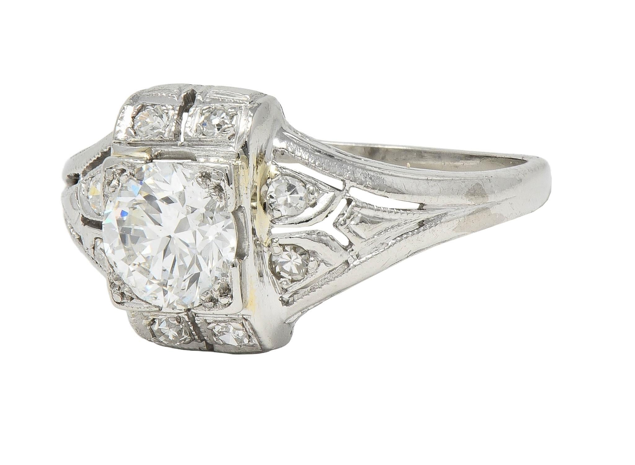 Art Deco 0.85 CTW Diamond Platinum Vintage Bombe Engagement Ring