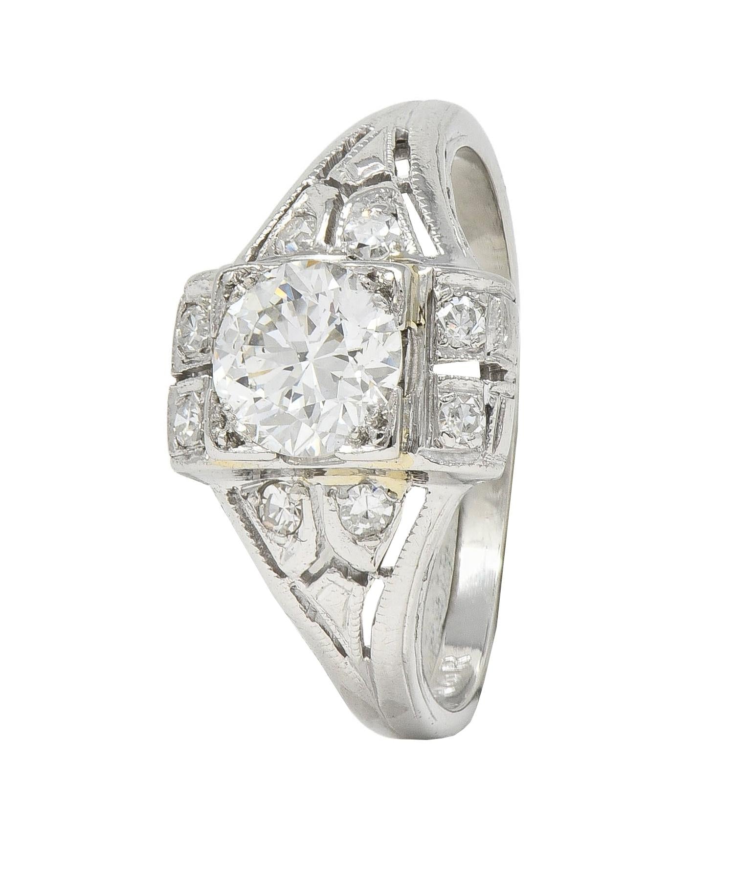 Art Deco 0.85 CTW Diamond Platinum Vintage Bombe Engagement Ring