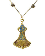 Art Nouveau Plique-A-Jour Enamel 14 Karat Gold Antique Swan Pendant Necklace