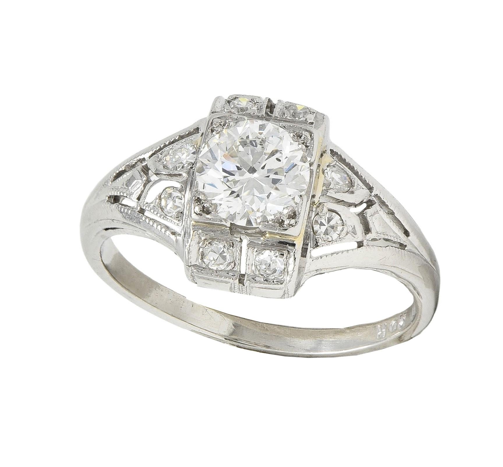 Art Deco 0.85 CTW Diamond Platinum Vintage Bombe Engagement Ring