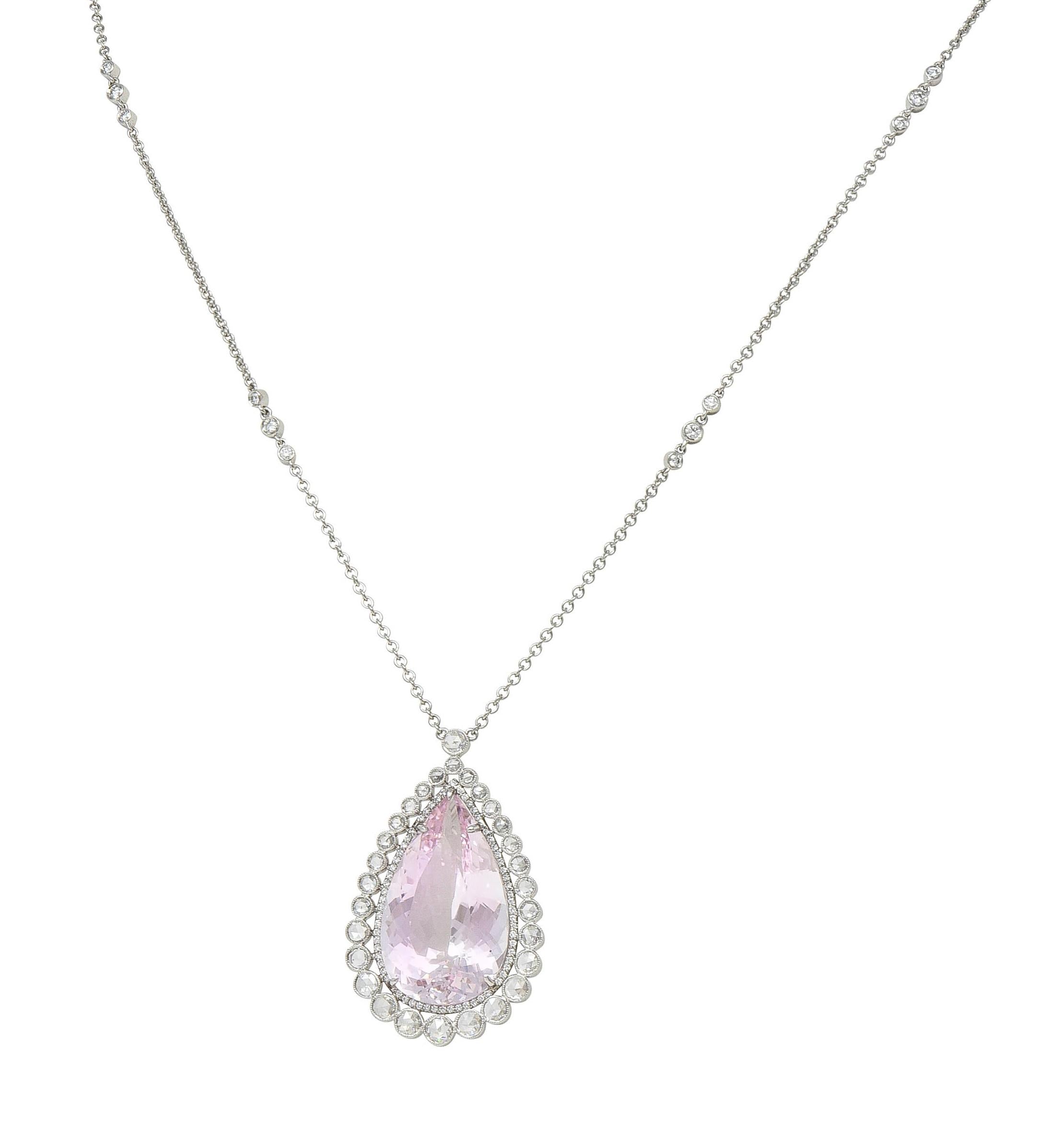 Tiffany & Co. 2010's 27.01 CTW Morganite Diamond Platinum Station Drop Necklace