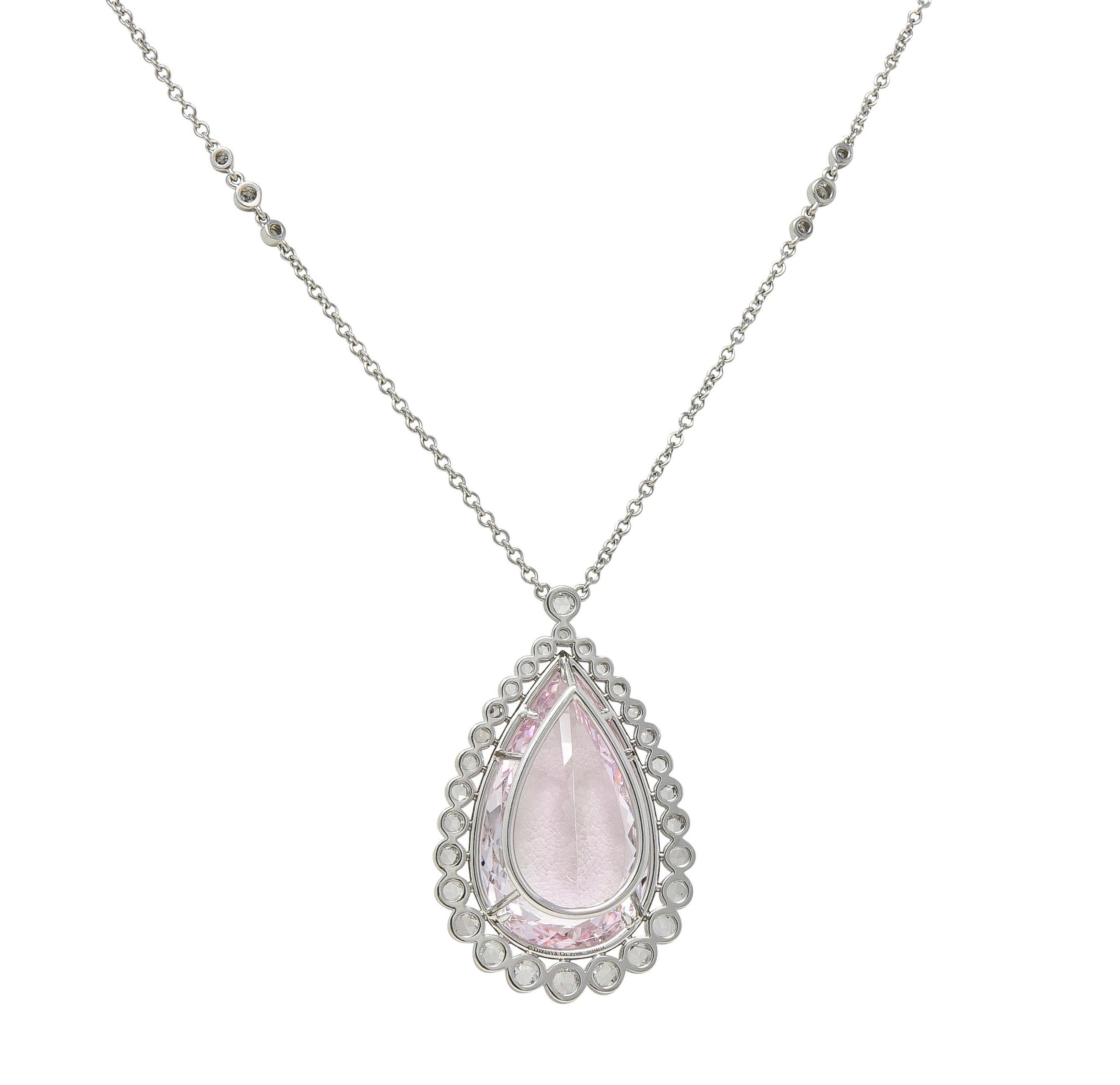 Tiffany & Co. 2010's 27.01 CTW Morganite Diamond Platinum Station Drop Necklace