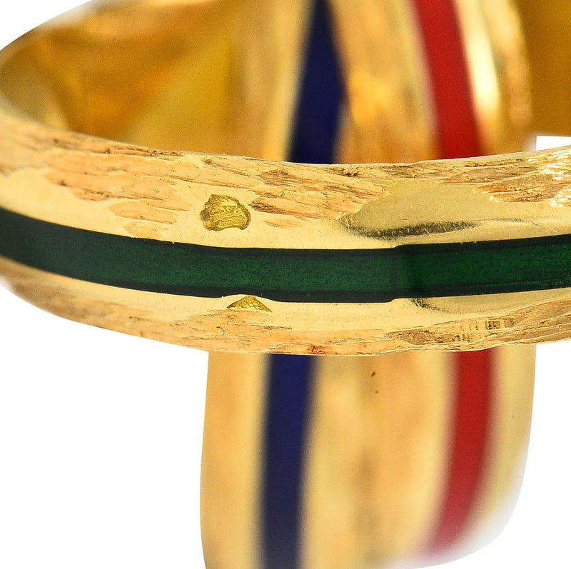 Hermès Paris 1970's Enamel 18 Karat Yellow Gold Trinity Vintage Rolling Ring