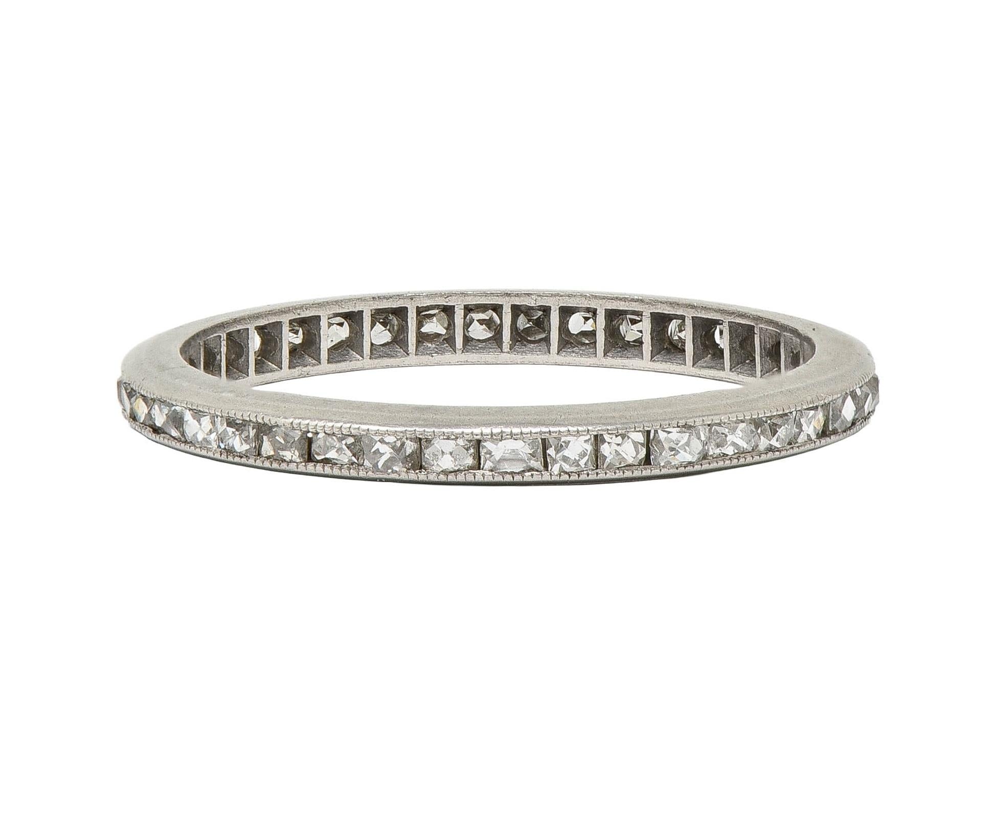 Art Deco 0.80 CTW French Cut Diamond Platinum Antique Eternity Wedding Band Ring