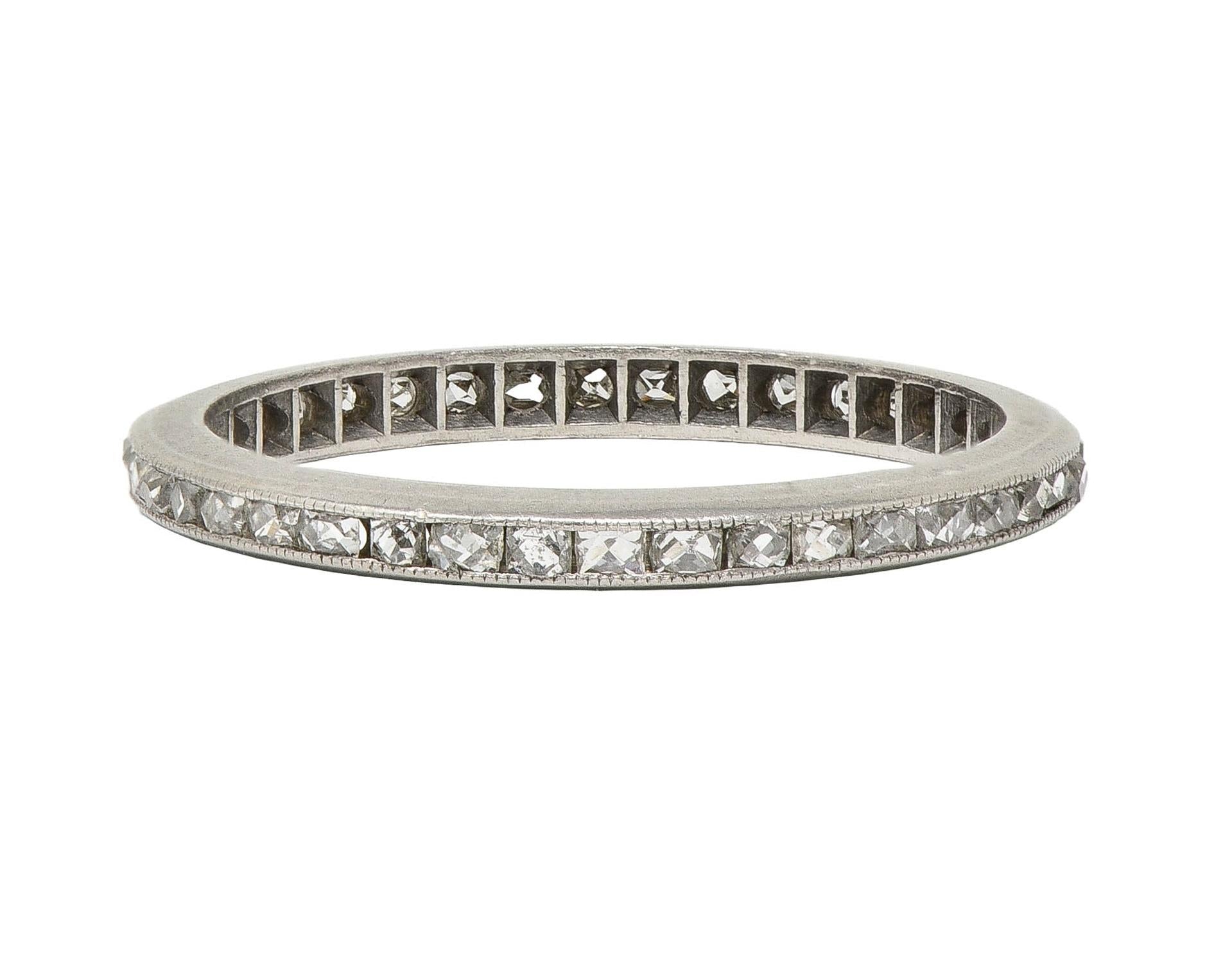 Art Deco 0.80 CTW French Cut Diamond Platinum Antique Eternity Wedding Band Ring