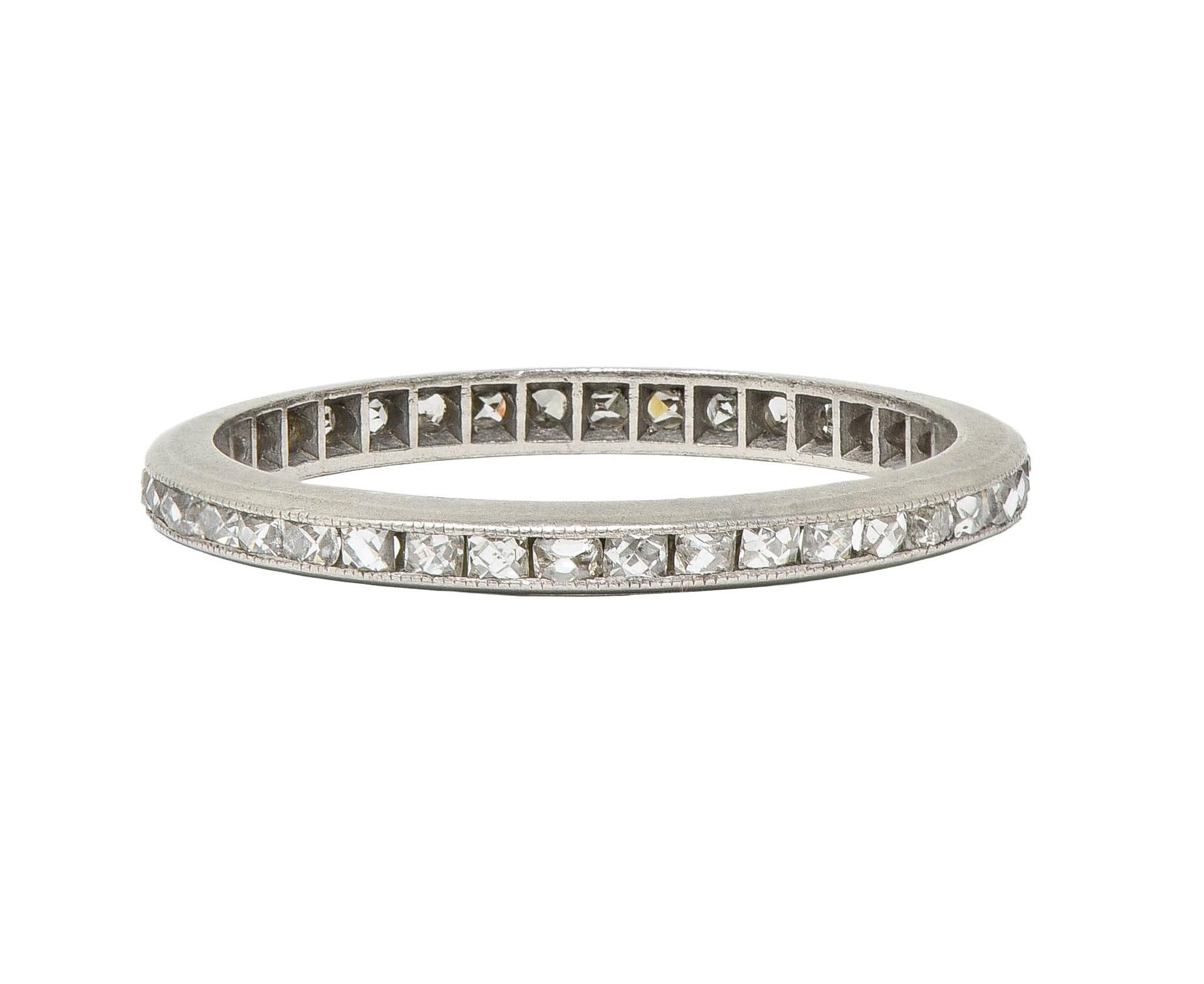 Art Deco 0.80 CTW French Cut Diamond Platinum Antique Eternity Wedding Band Ring