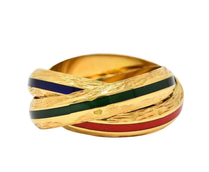 Hermès Paris 1970's Enamel 18 Karat Yellow Gold Trinity Vintage Rolling Ring