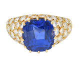 Van Cleef & Arpels French 1980s 12.05 CTW No Heat Ceylon Sapphire Diamond 18 Karat Yellow Gold Ring AGL Wilson's Estate Jewelry