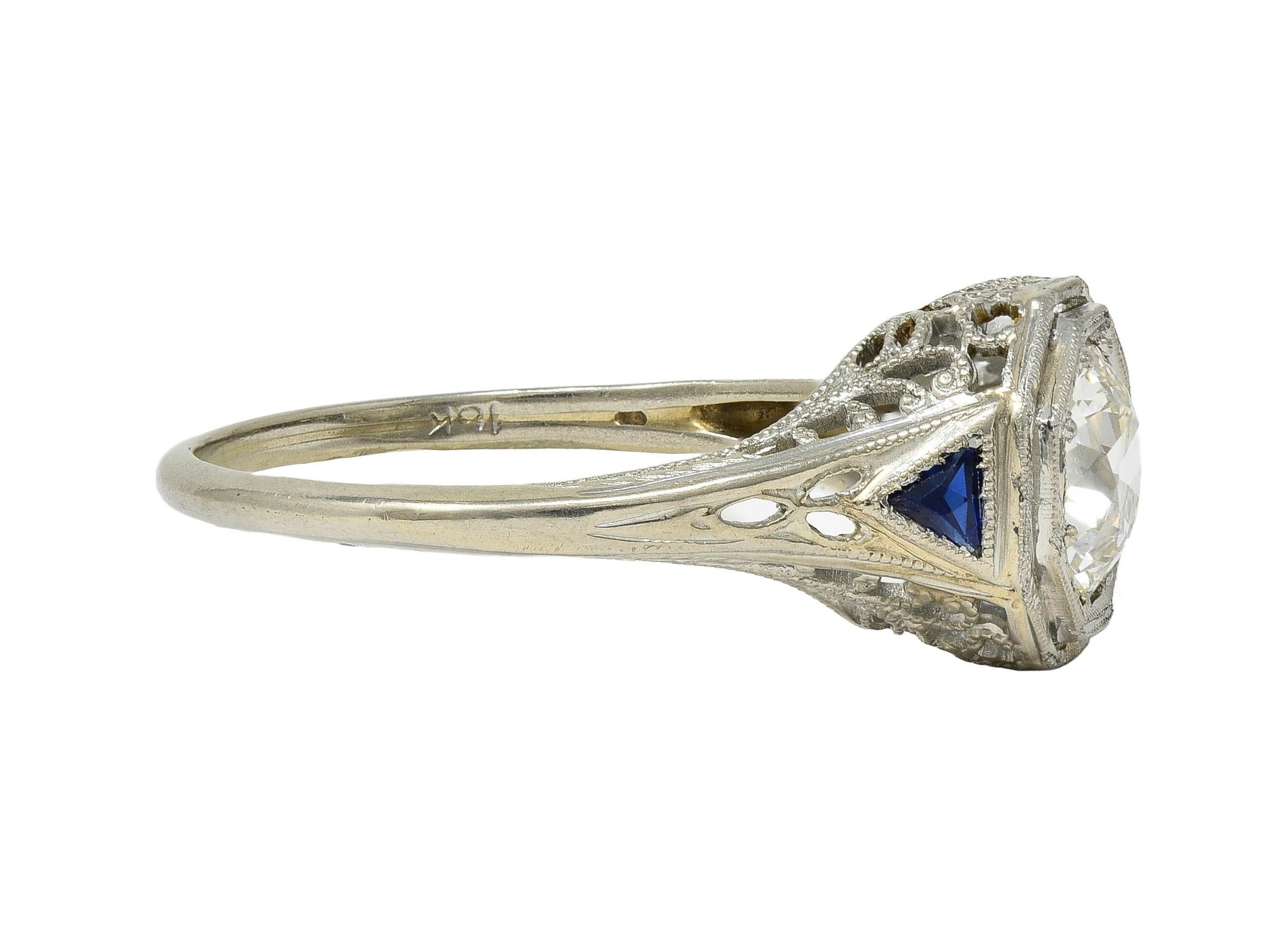 Art Deco 0.91 CTW OEC Diamond Sapphire 18 Karat Gold Vintage Engagement Ring GIA