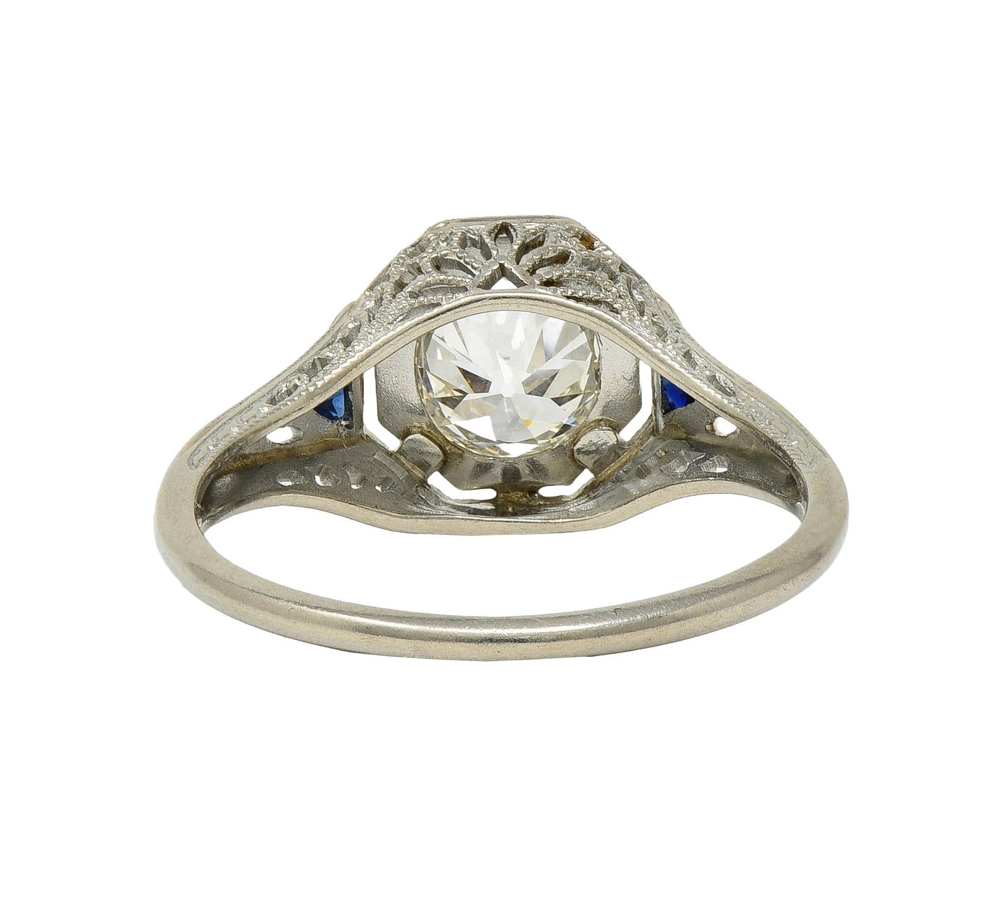 Art Deco 0.91 CTW OEC Diamond Sapphire 18 Karat Gold Vintage Engagement Ring GIA