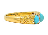 Victorian Diamond Turquoise 18 Karat Yellow Gold Scrolling Antique Band Ring