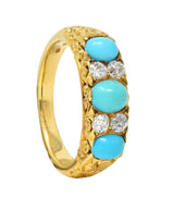 Victorian Diamond Turquoise 18 Karat Yellow Gold Scrolling Antique Band Ring