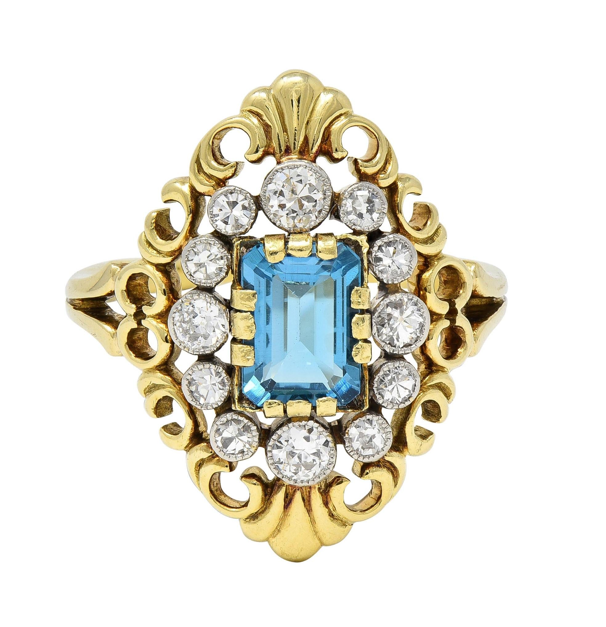 Early Art Deco 1.68 CTW Topaz Diamond Platinum 14 Karat Gold Antique Dinner Ring