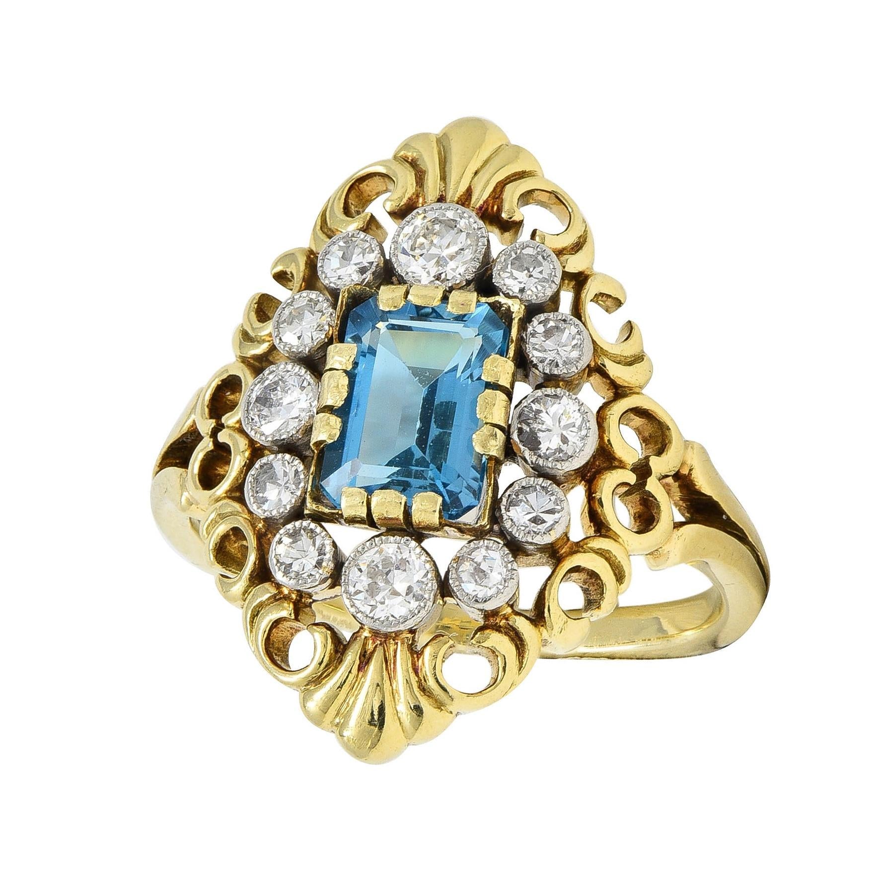 Early Art Deco 1.68 CTW Topaz Diamond Platinum 14 Karat Gold Antique Dinner Ring