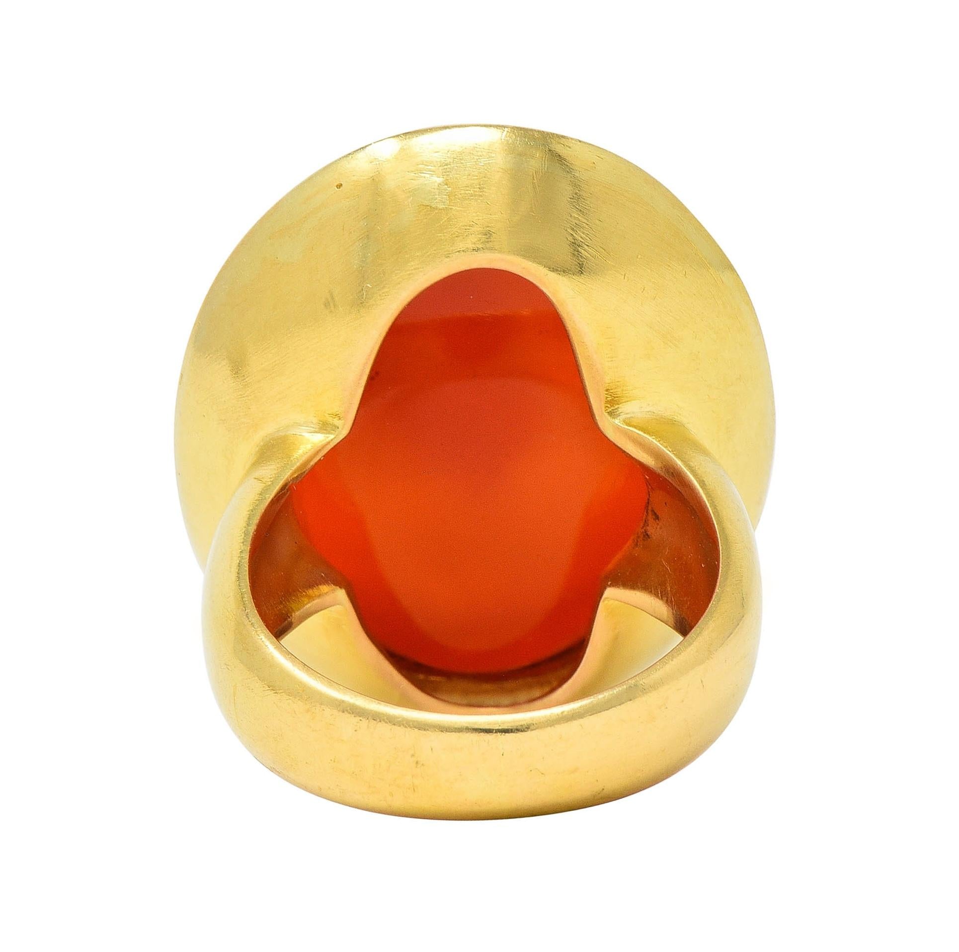 Victorian Carved Carnelian 18 Karat Yellow Gold Signet Antique Intaglio Ring