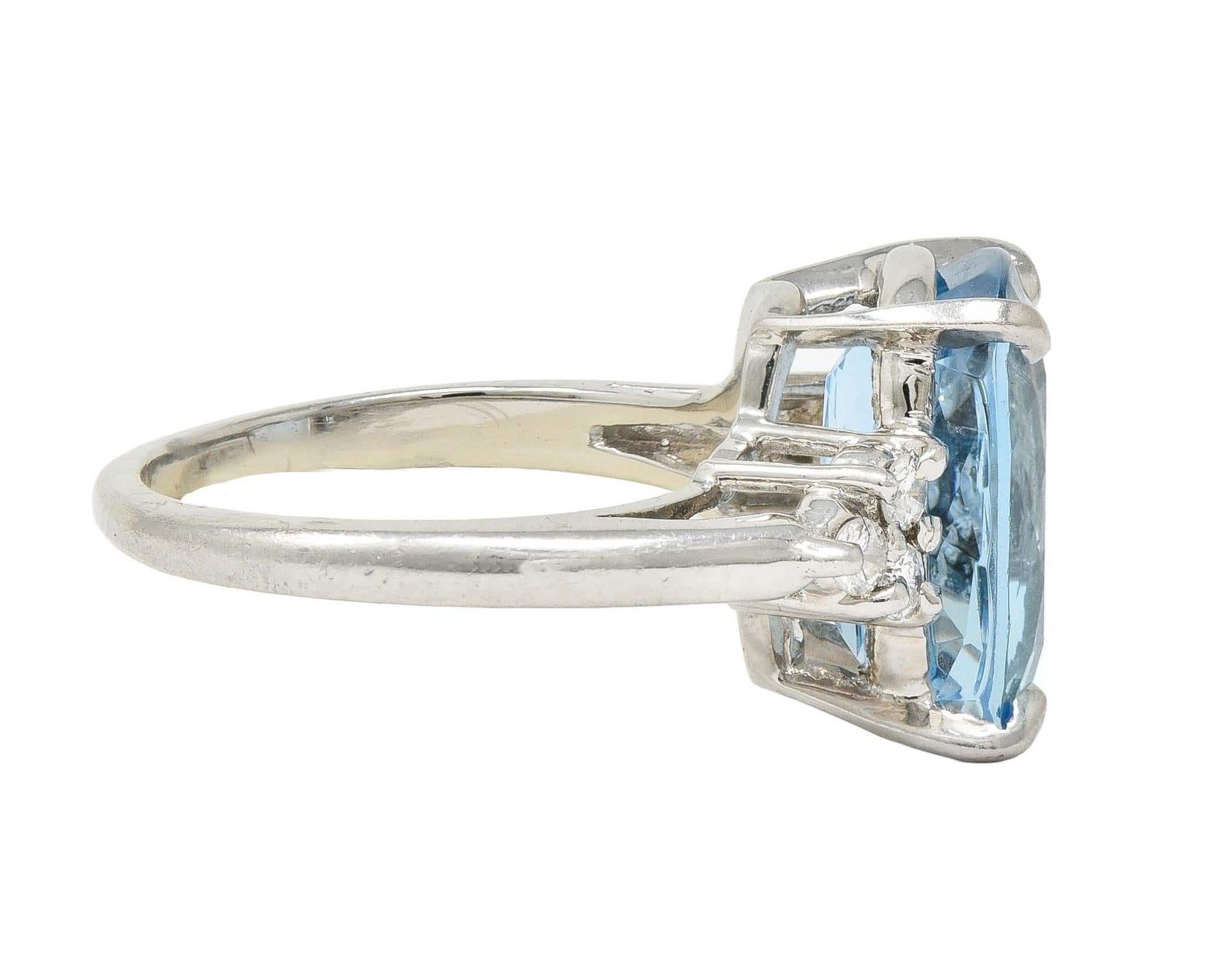 Contemporary 4.72 CTW Aquamarine Diamond Platinum Cluster Cocktail Ring